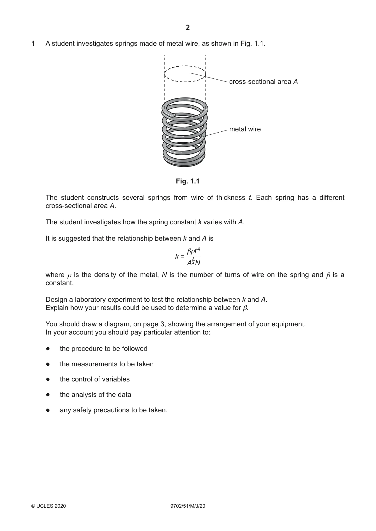 Cambridge A Level Physics 9702 2020 May/June Paper 5 · Variant 1 question paper, page 2 of 8