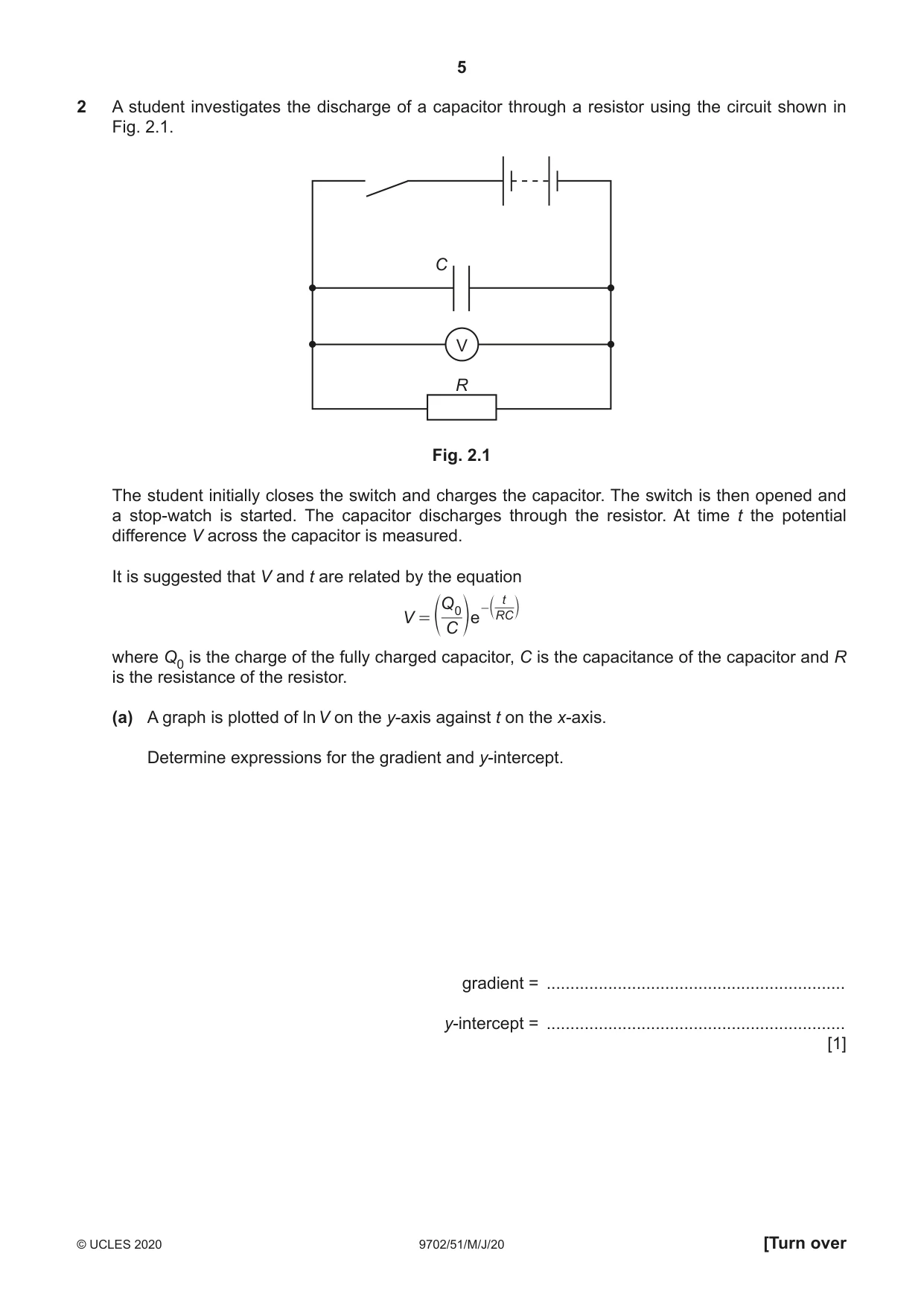Cambridge A Level Physics 9702 2020 May/June Paper 5 · Variant 1 question paper, page 5 of 8