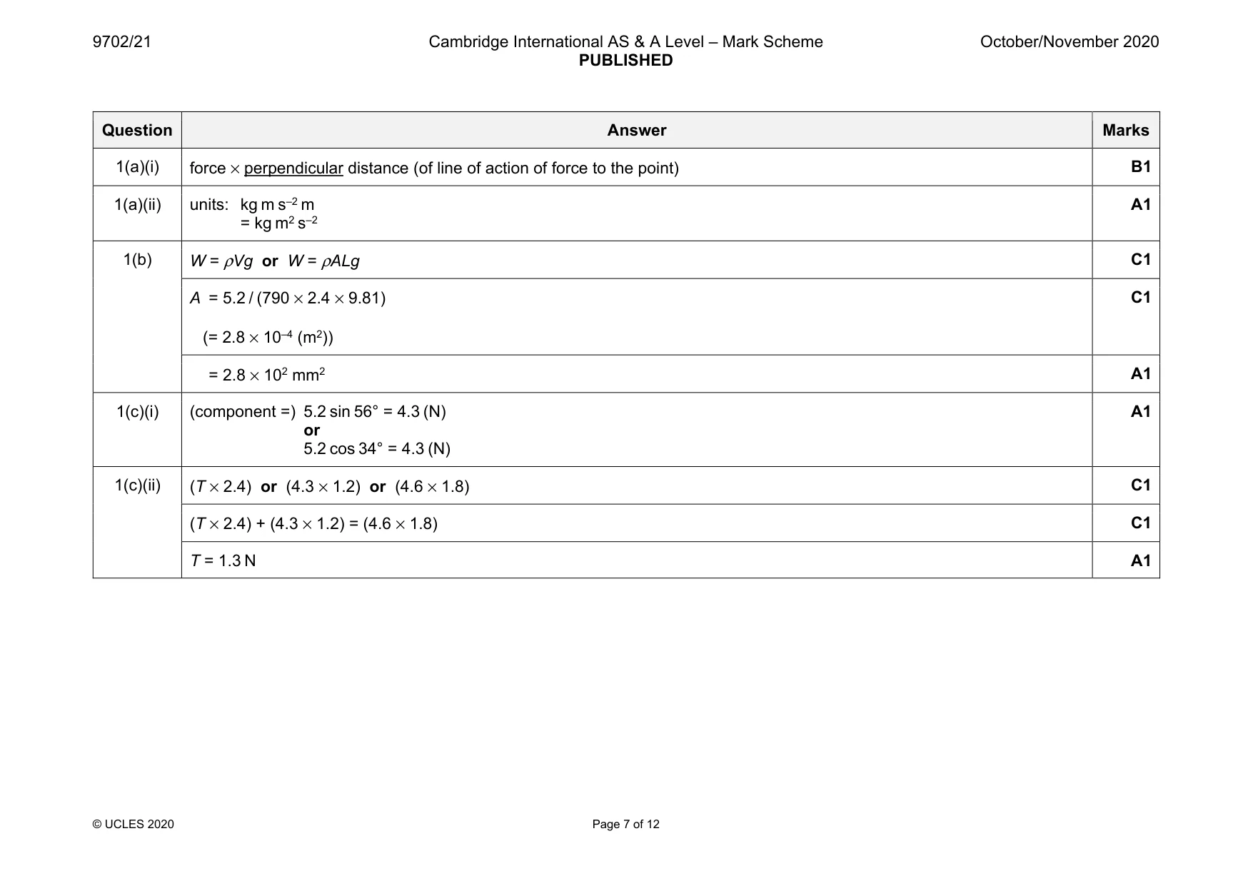 Mark scheme, page 7 of 12