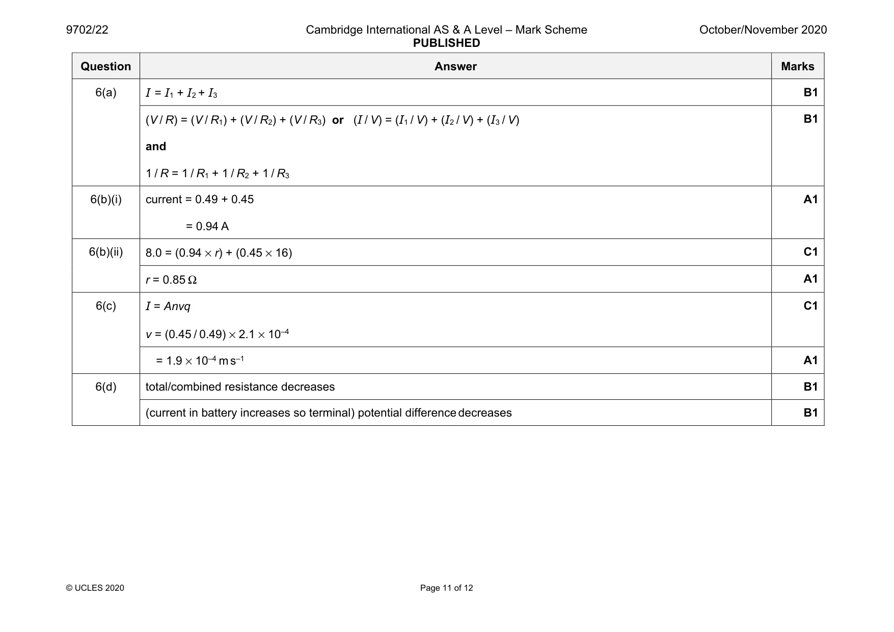 Mark scheme, page 11 of 12