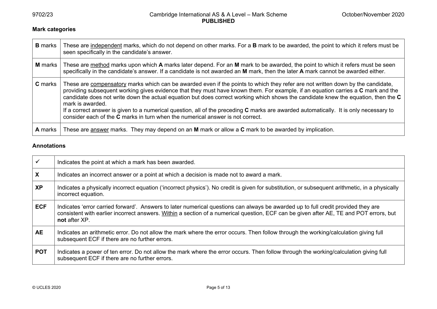 Mark scheme, page 5 of 13