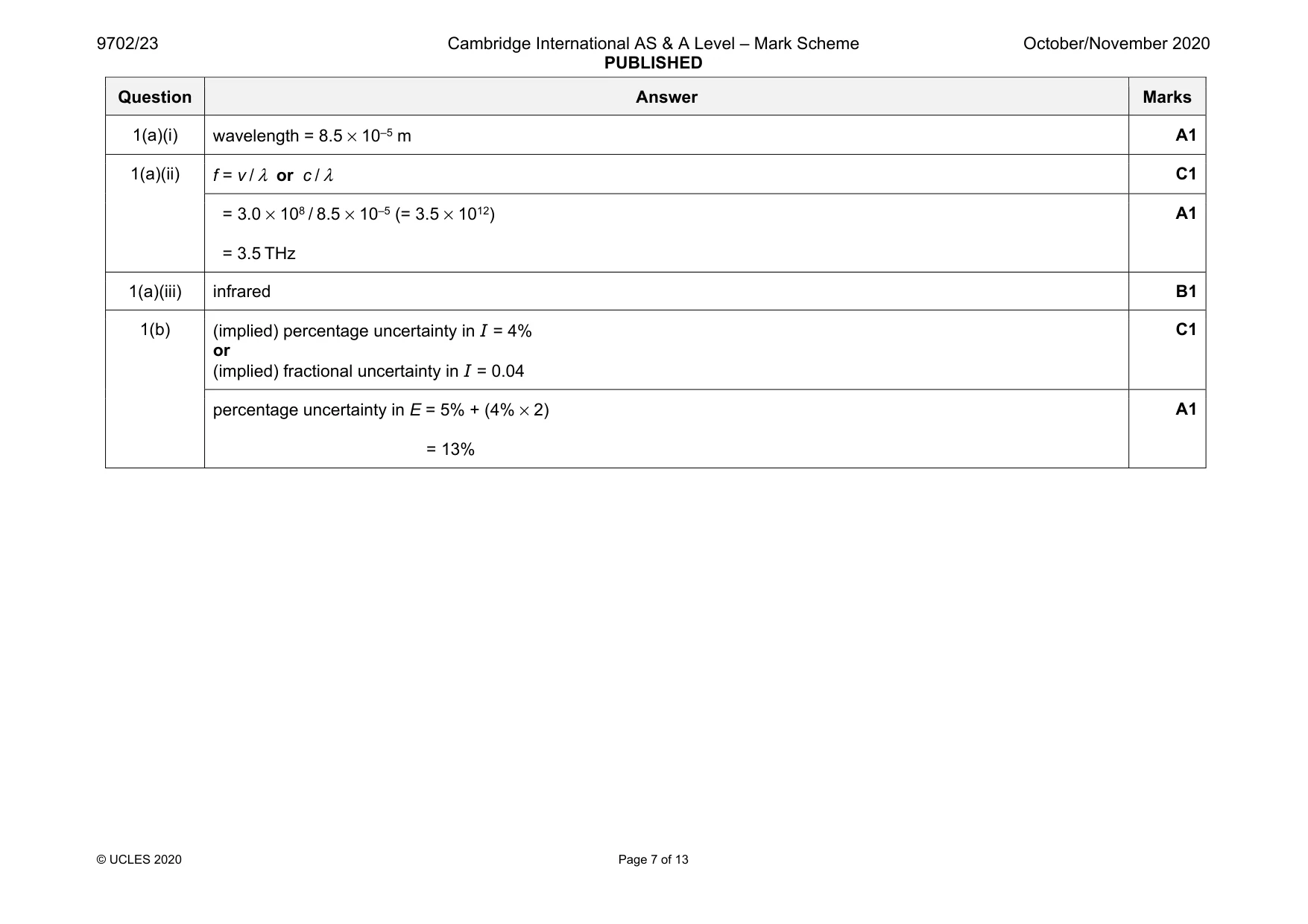 Mark scheme, page 7 of 13