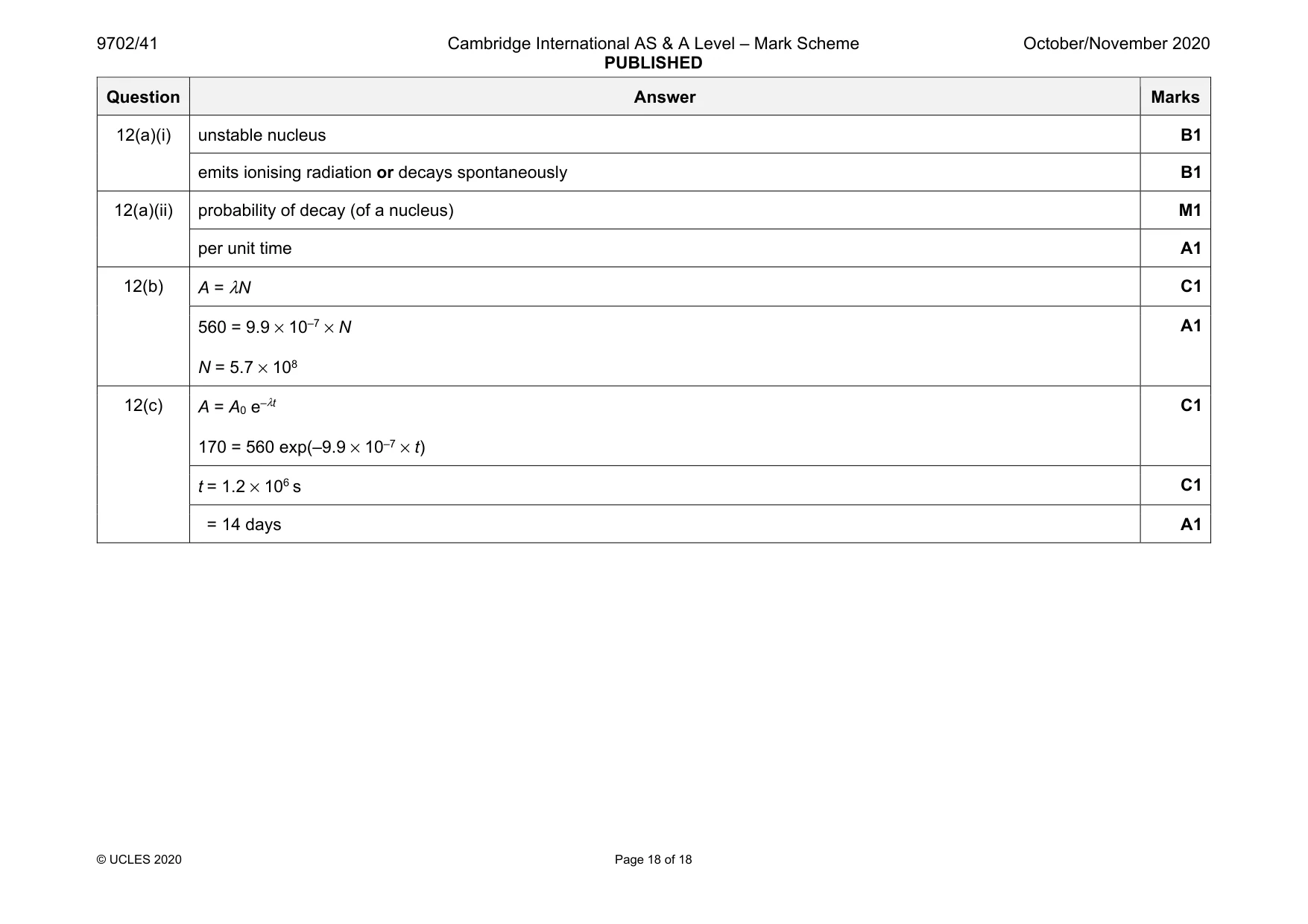 Mark scheme, page 18 of 18