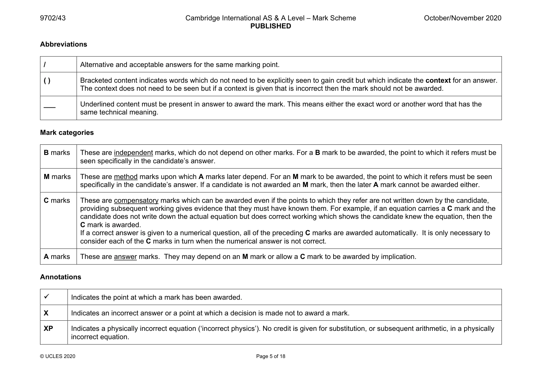 Mark scheme, page 5 of 18