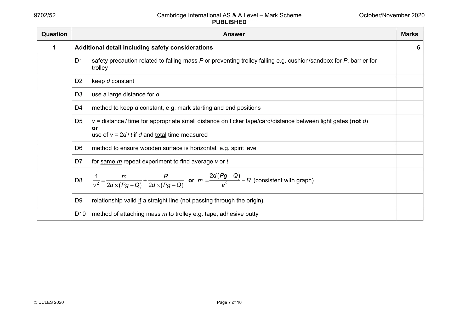 Mark scheme, page 7 of 10
