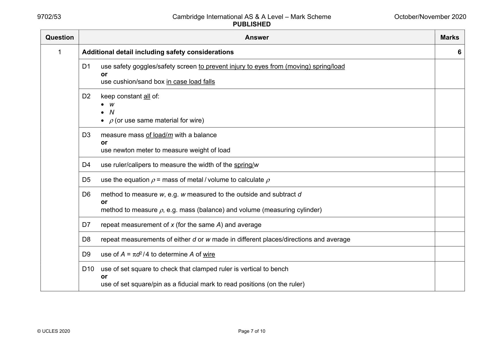 Mark scheme, page 7 of 10