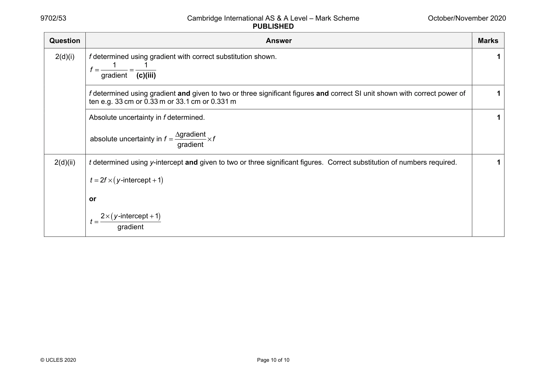 Mark scheme, page 10 of 10