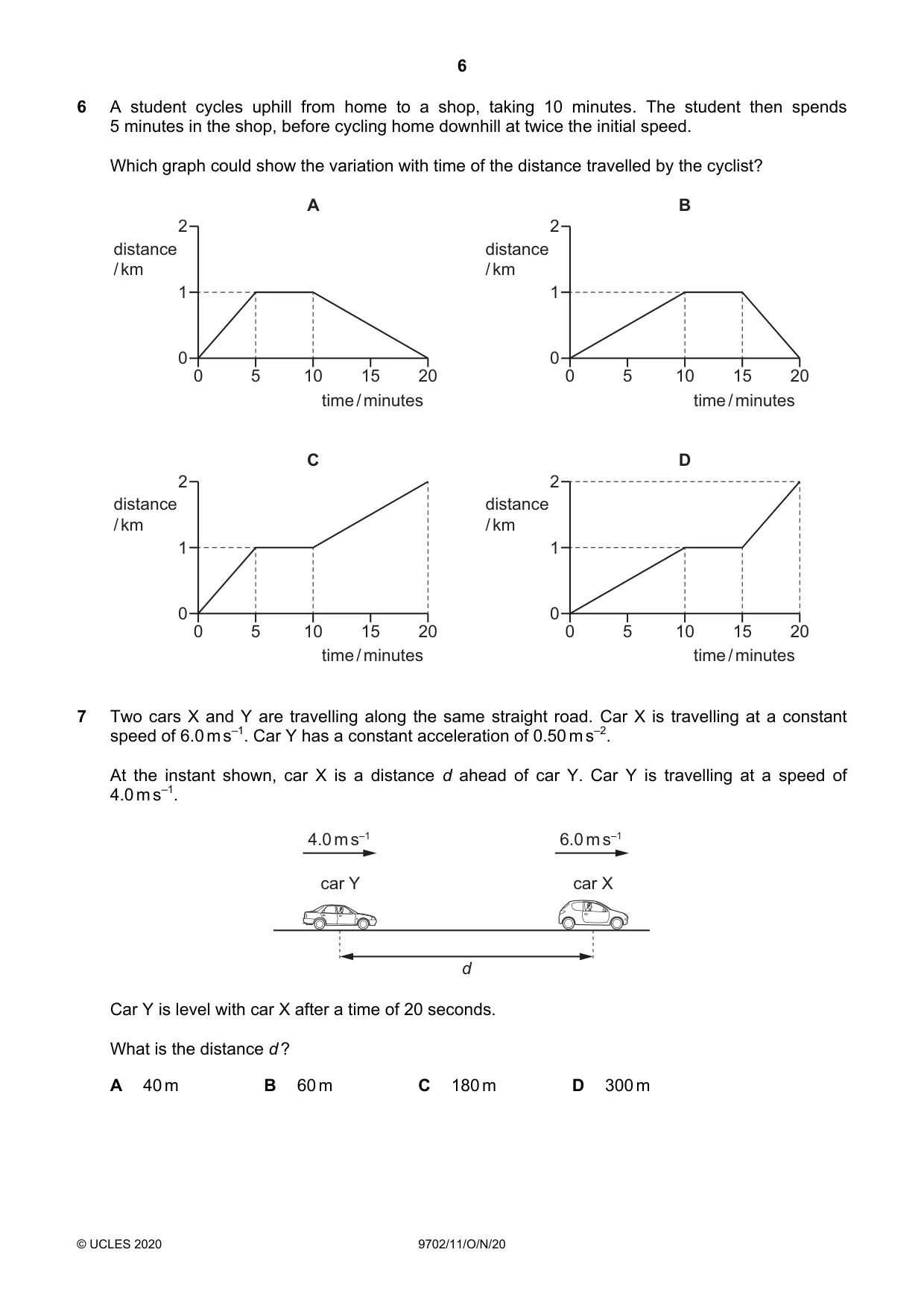 Cambridge A Level Physics 9702 2020 Oct/Nov Paper 1 · Variant 1 question paper, page 6 of 20