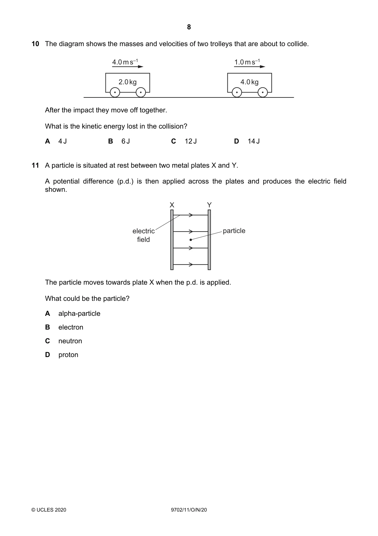 Cambridge A Level Physics 9702 2020 Oct/Nov Paper 1 · Variant 1 question paper, page 8 of 20