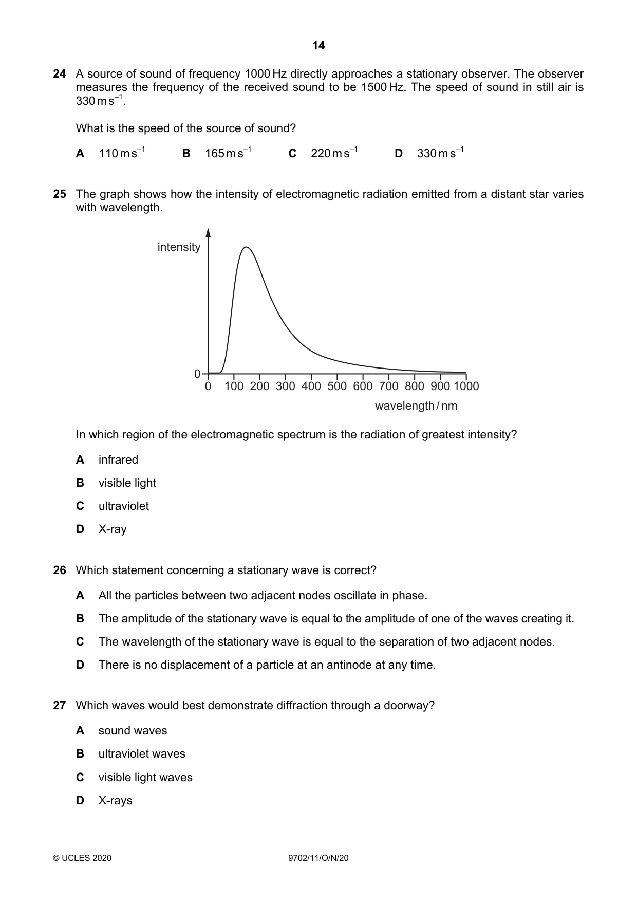 Cambridge A Level Physics 9702 2020 Oct/Nov Paper 1 · Variant 1 question paper, page 14 of 20
