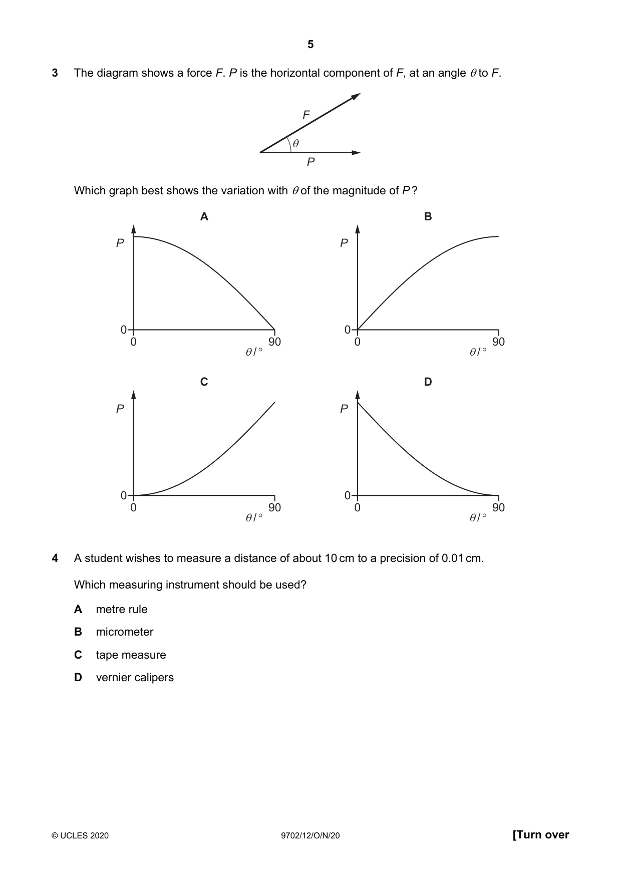 Cambridge A Level Physics 9702 2020 Oct/Nov Paper 1 · Variant 2 question paper, page 5 of 24