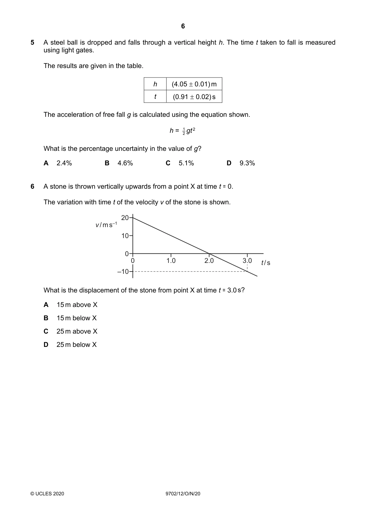 Cambridge A Level Physics 9702 2020 Oct/Nov Paper 1 · Variant 2 question paper, page 6 of 24