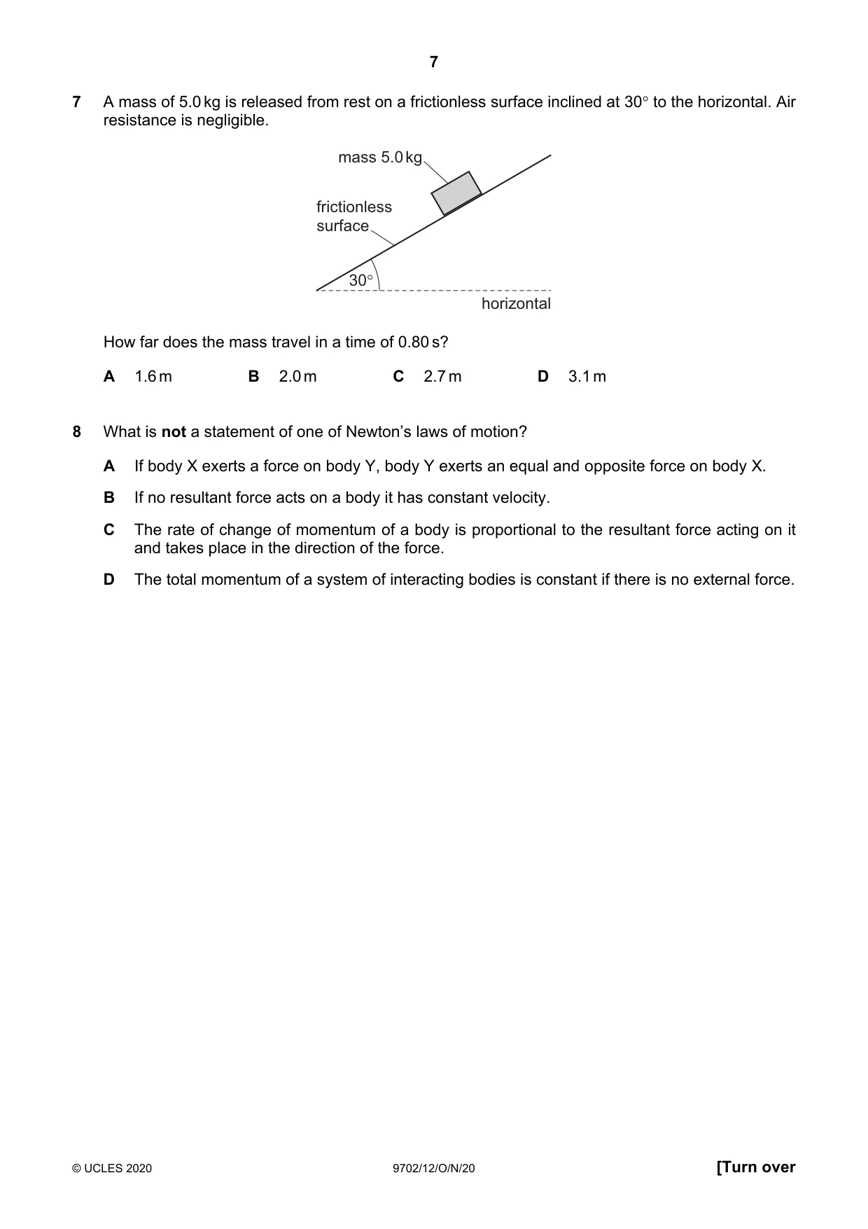 Cambridge A Level Physics 9702 2020 Oct/Nov Paper 1 · Variant 2 question paper, page 7 of 24