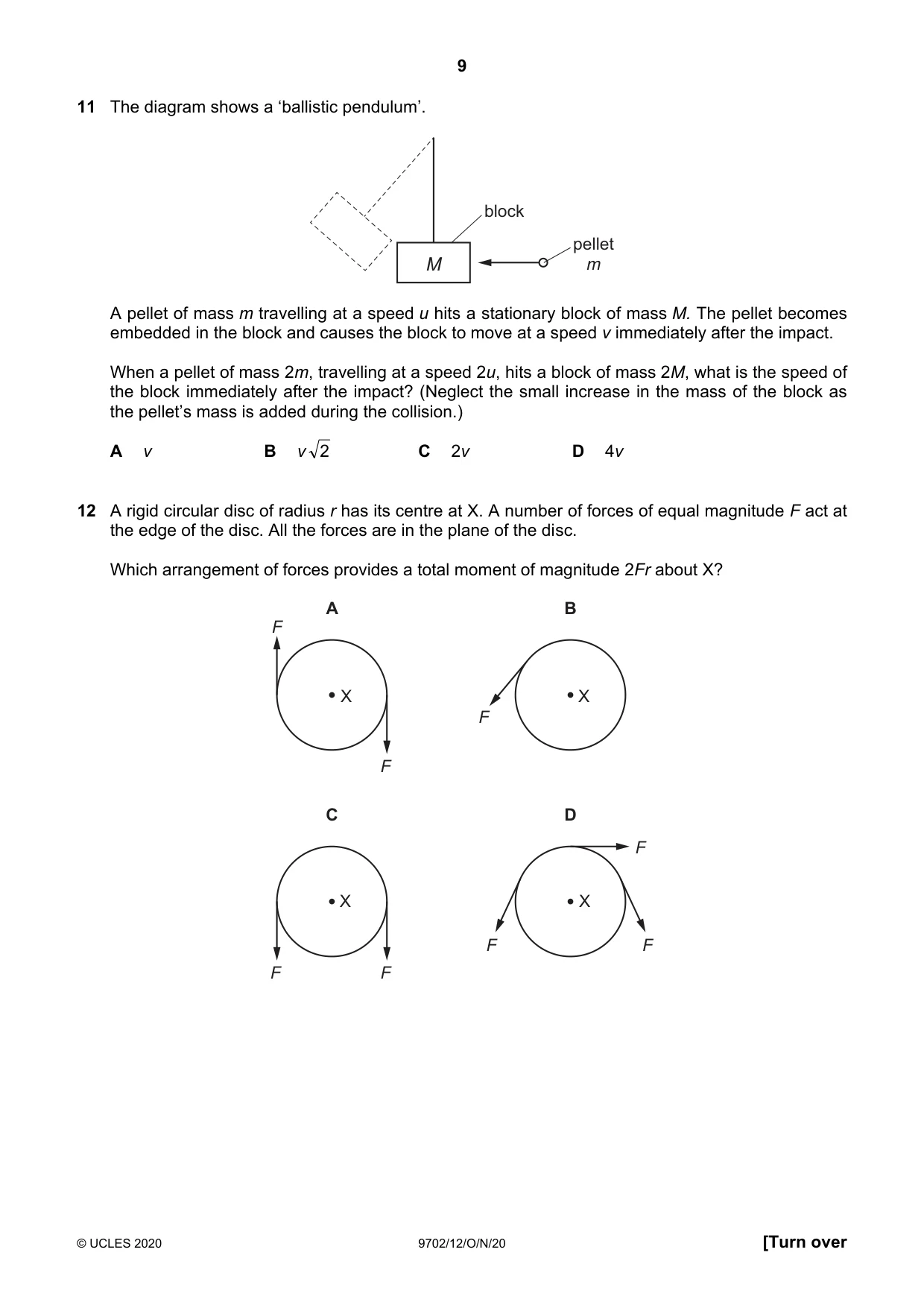 Cambridge A Level Physics 9702 2020 Oct/Nov Paper 1 · Variant 2 question paper, page 9 of 24