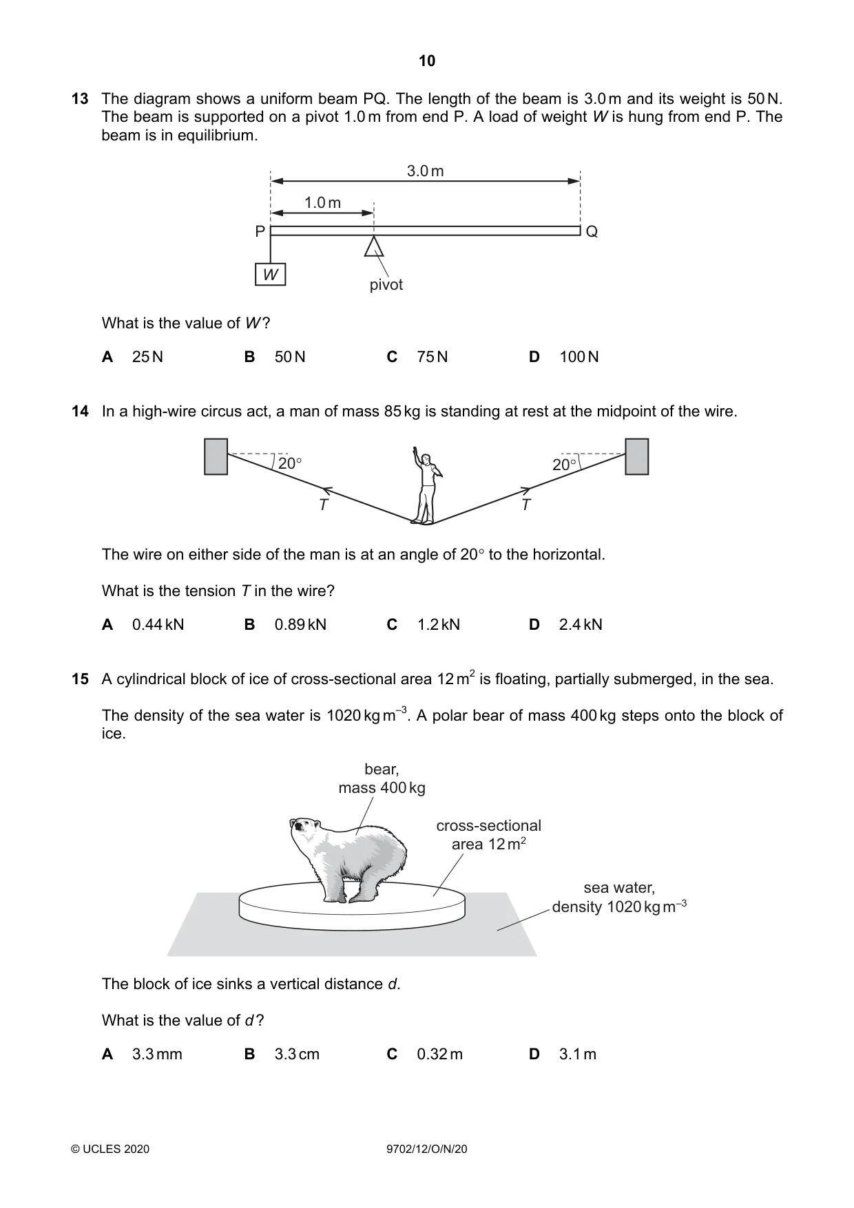 Cambridge A Level Physics 9702 2020 Oct/Nov Paper 1 · Variant 2 question paper, page 10 of 24