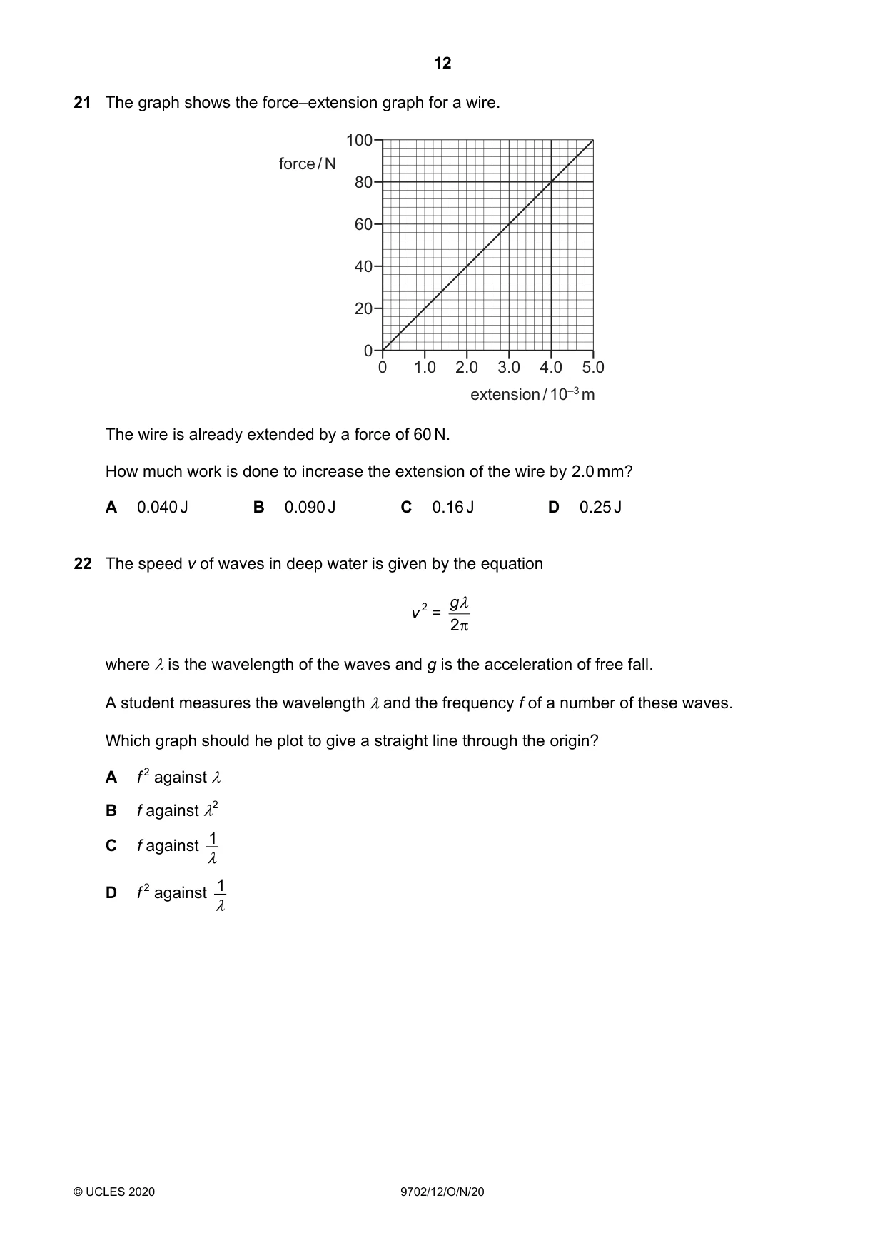Cambridge A Level Physics 9702 2020 Oct/Nov Paper 1 · Variant 2 question paper, page 12 of 24