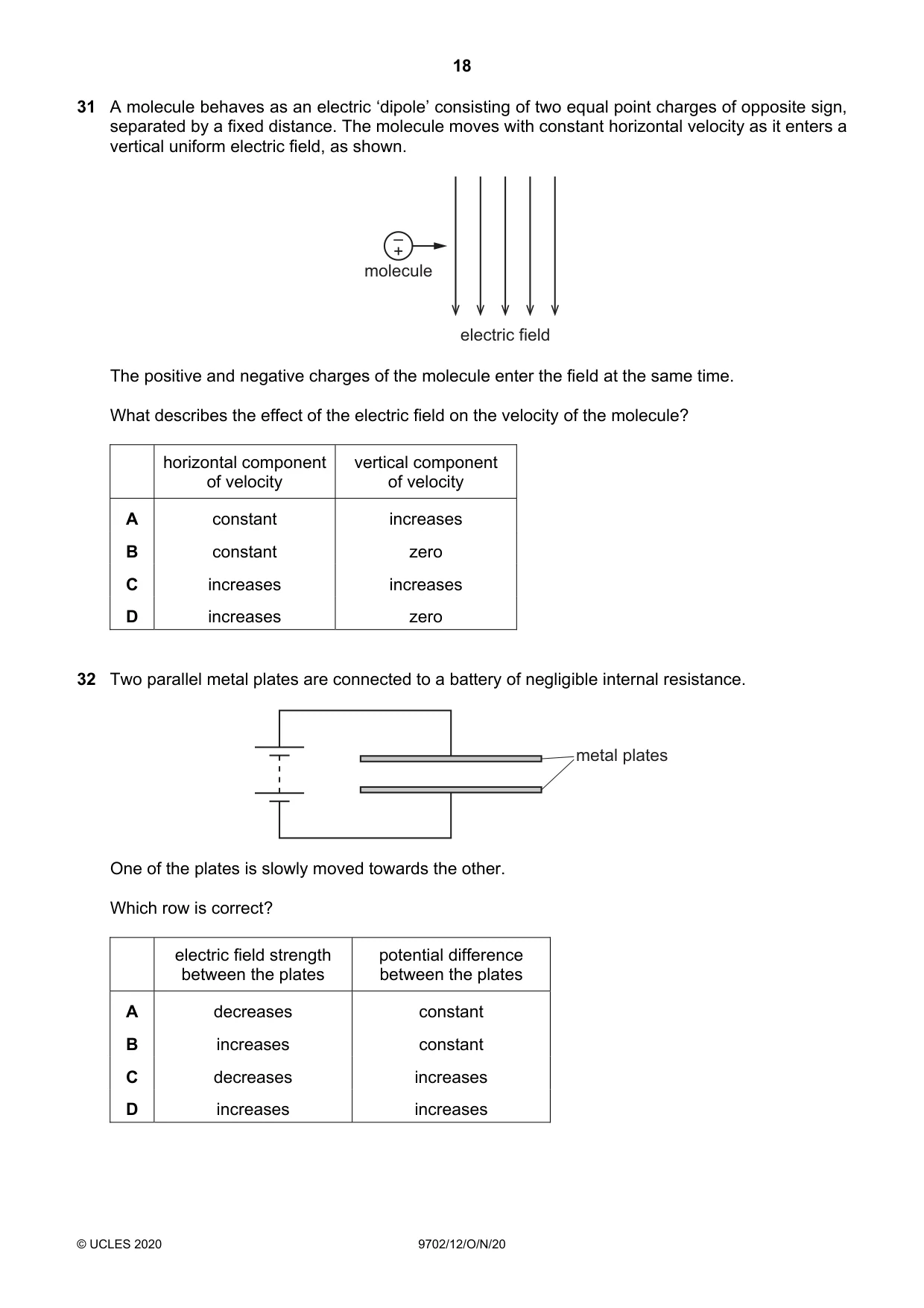 Cambridge A Level Physics 9702 2020 Oct/Nov Paper 1 · Variant 2 question paper, page 18 of 24
