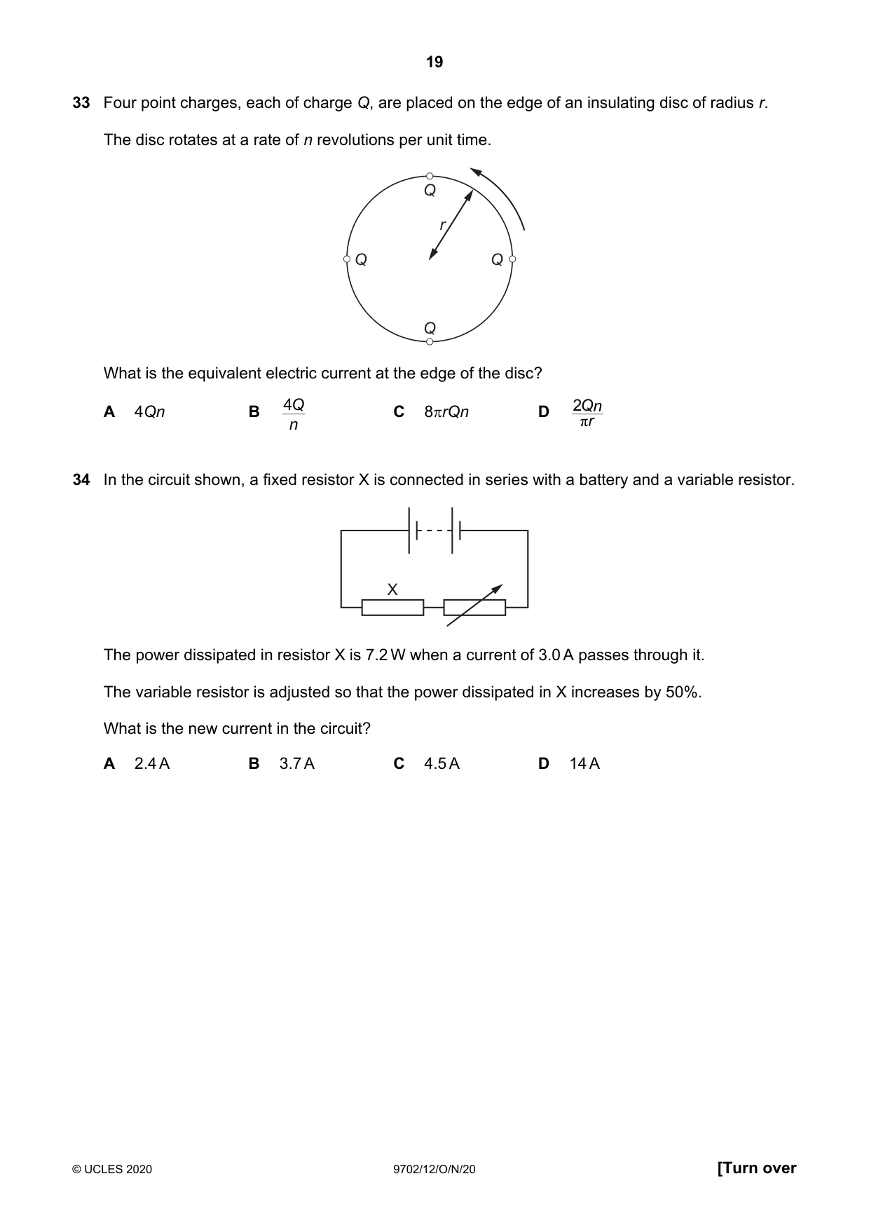 Cambridge A Level Physics 9702 2020 Oct/Nov Paper 1 · Variant 2 question paper, page 19 of 24