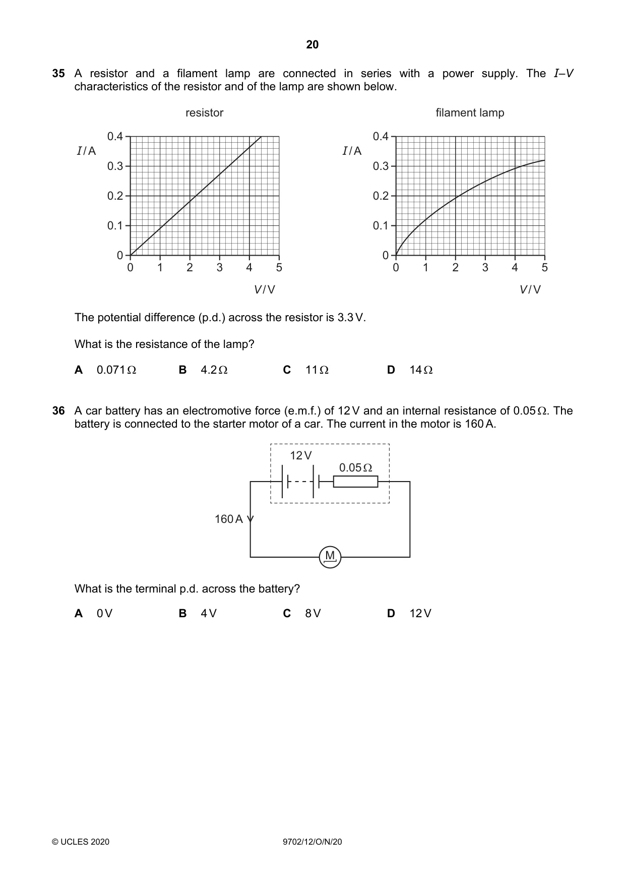 Cambridge A Level Physics 9702 2020 Oct/Nov Paper 1 · Variant 2 question paper, page 20 of 24