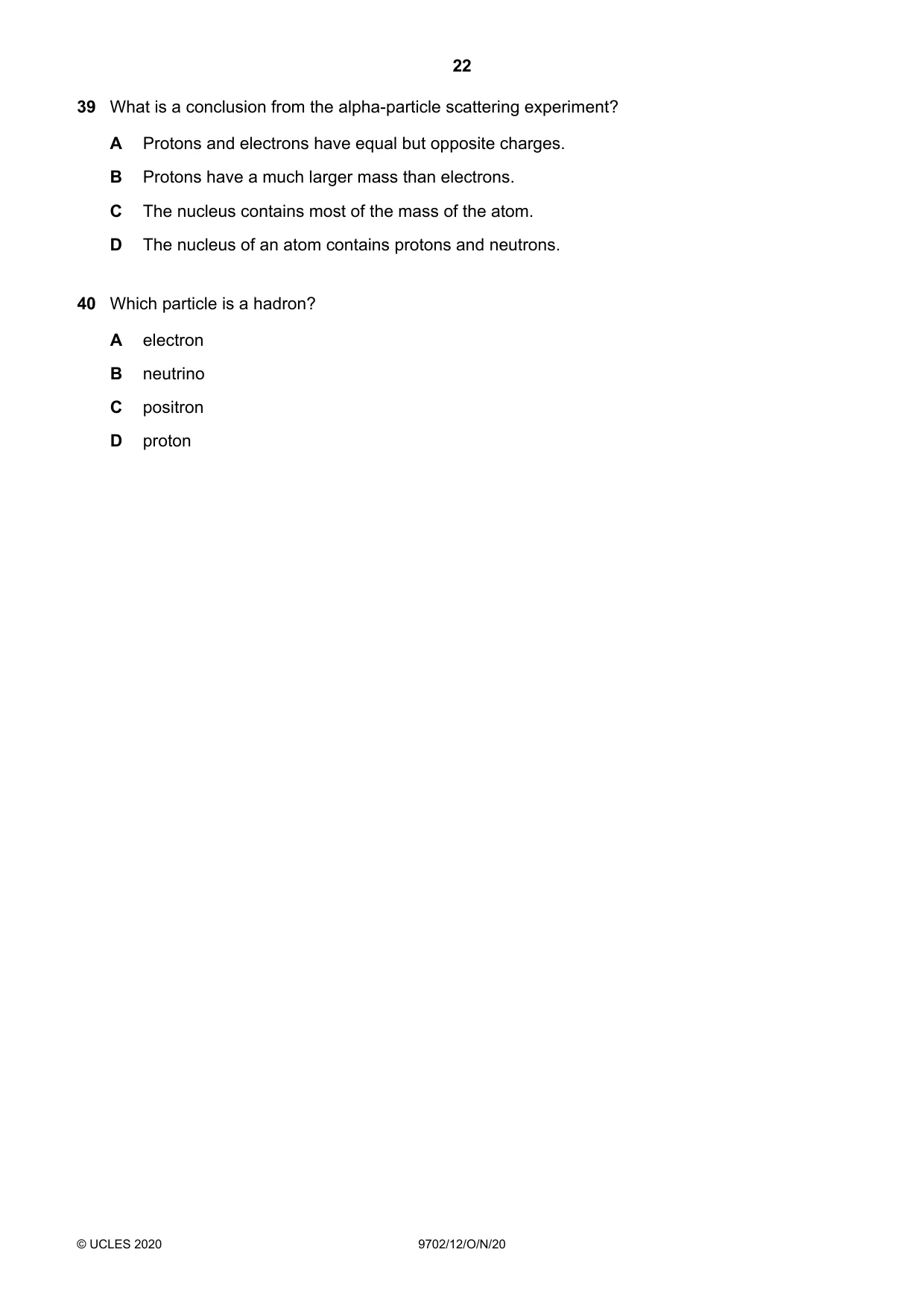 Cambridge A Level Physics 9702 2020 Oct/Nov Paper 1 · Variant 2 question paper, page 22 of 24