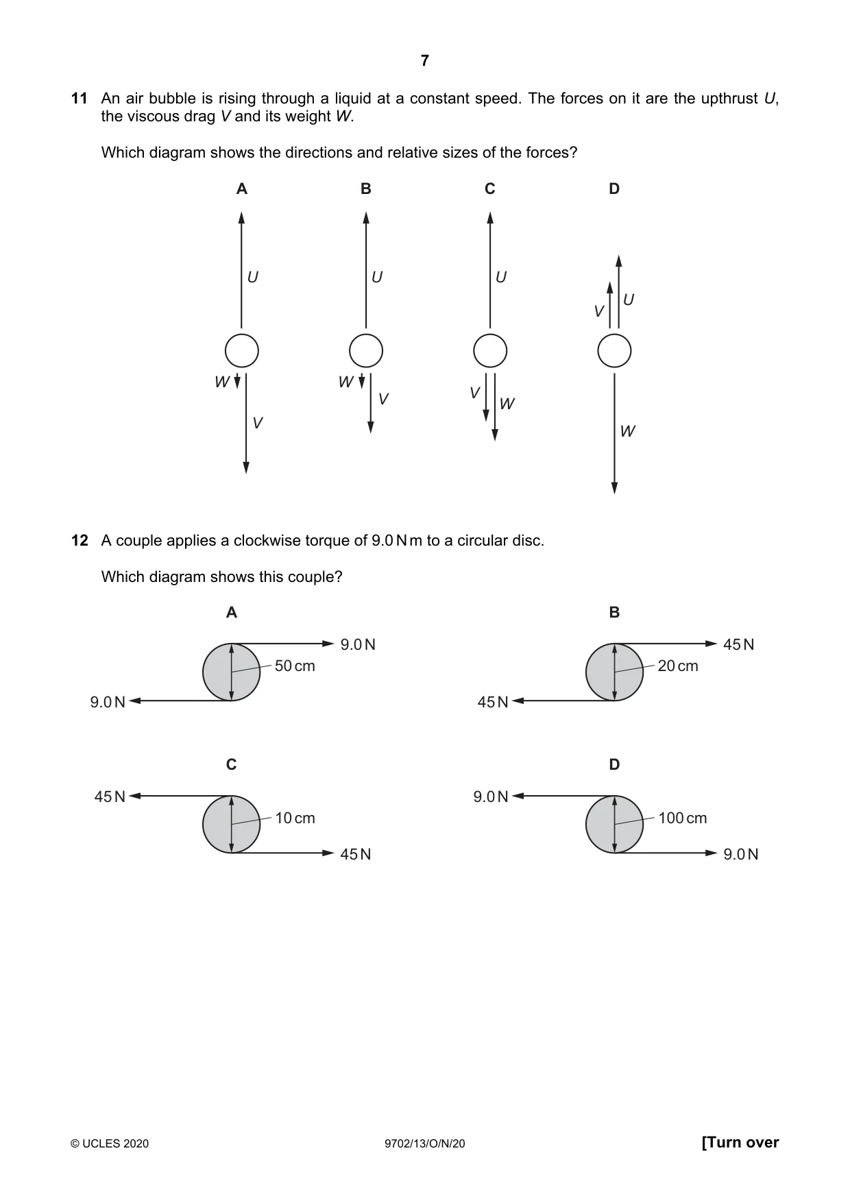 Cambridge A Level Physics 9702 2020 Oct/Nov Paper 1 · Variant 3 question paper, page 7 of 20
