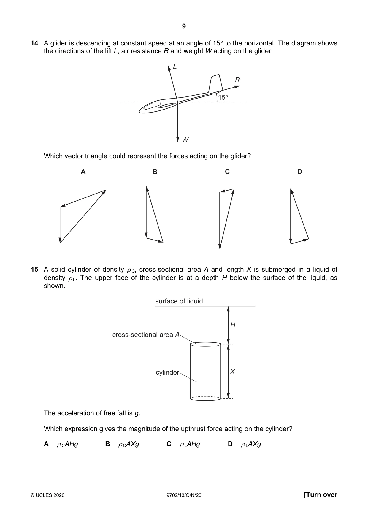 Cambridge A Level Physics 9702 2020 Oct/Nov Paper 1 · Variant 3 question paper, page 9 of 20
