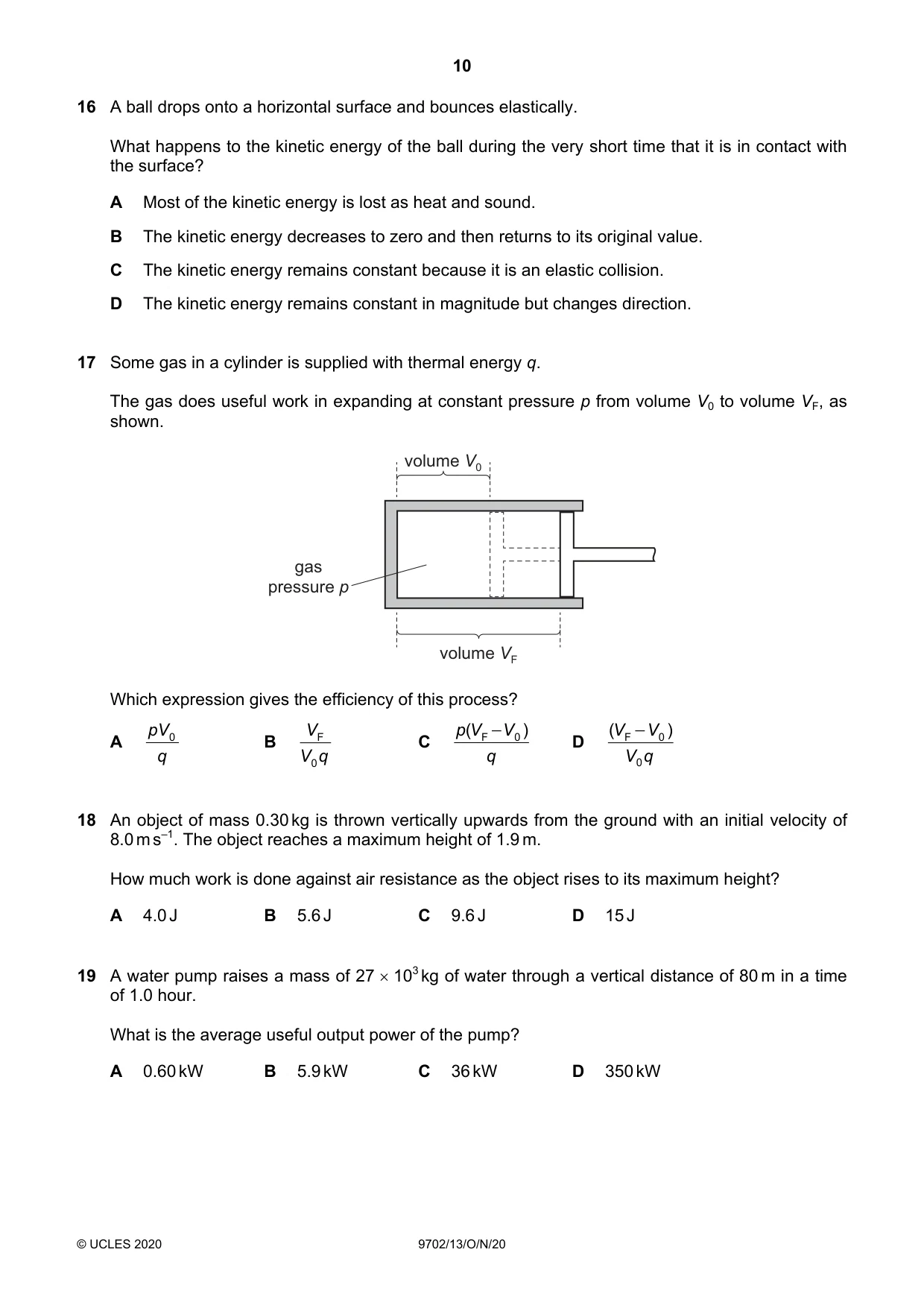 Cambridge A Level Physics 9702 2020 Oct/Nov Paper 1 · Variant 3 question paper, page 10 of 20