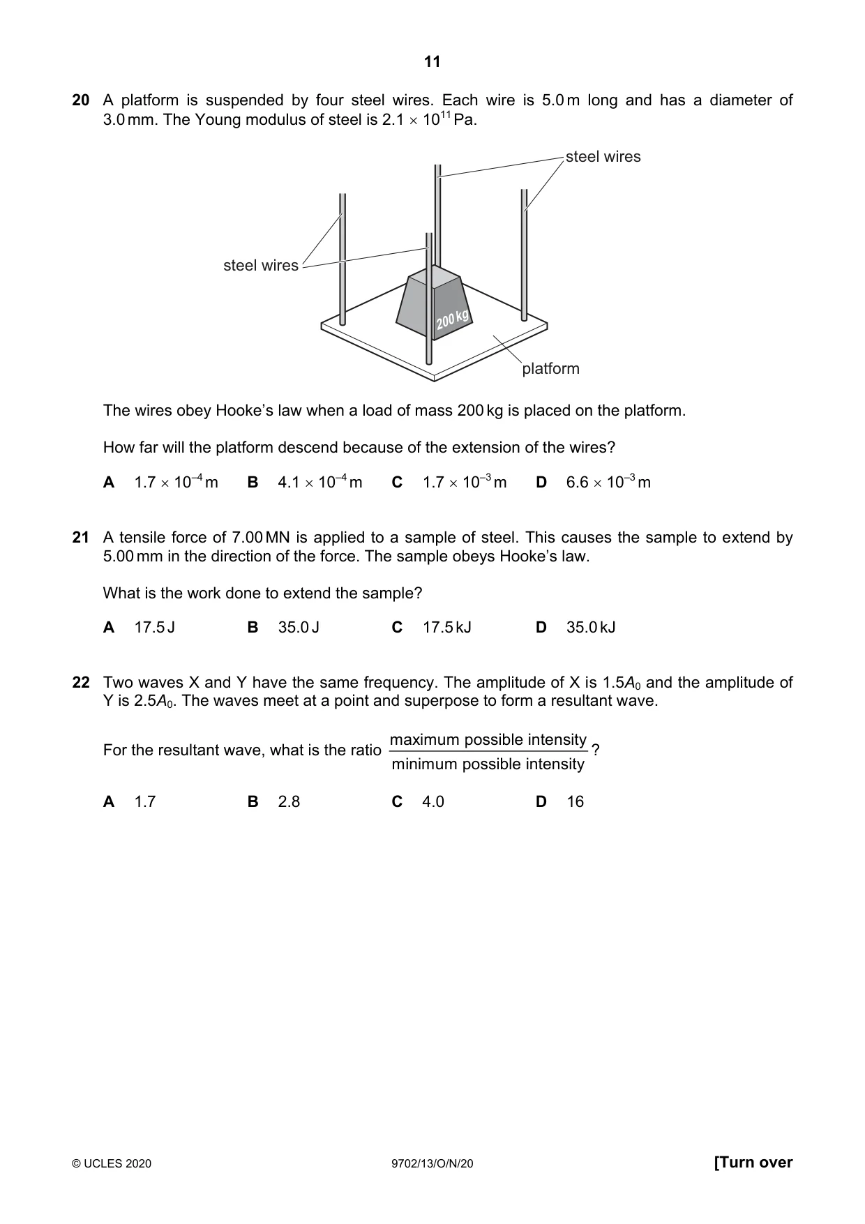Cambridge A Level Physics 9702 2020 Oct/Nov Paper 1 · Variant 3 question paper, page 11 of 20