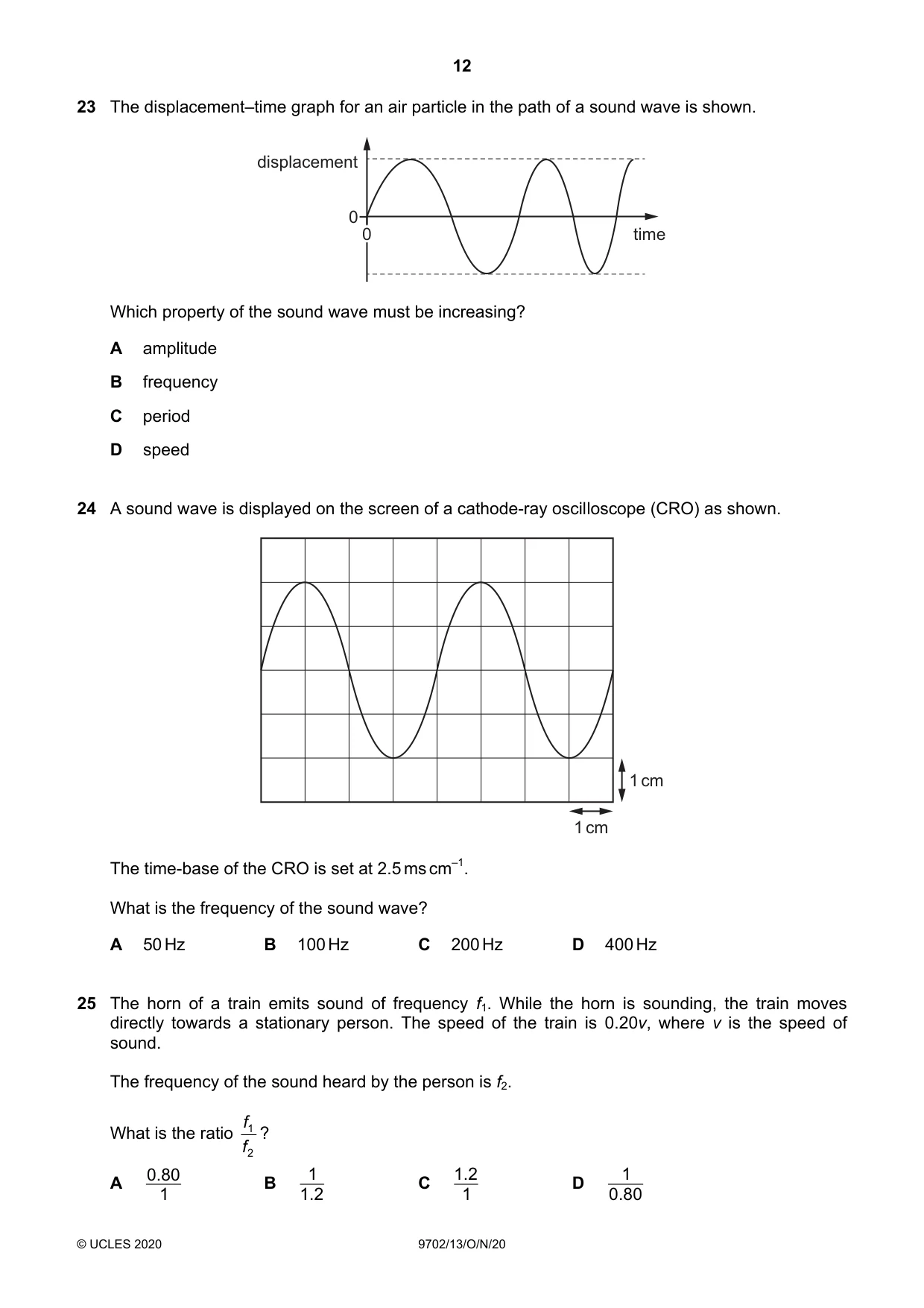 Cambridge A Level Physics 9702 2020 Oct/Nov Paper 1 · Variant 3 question paper, page 12 of 20