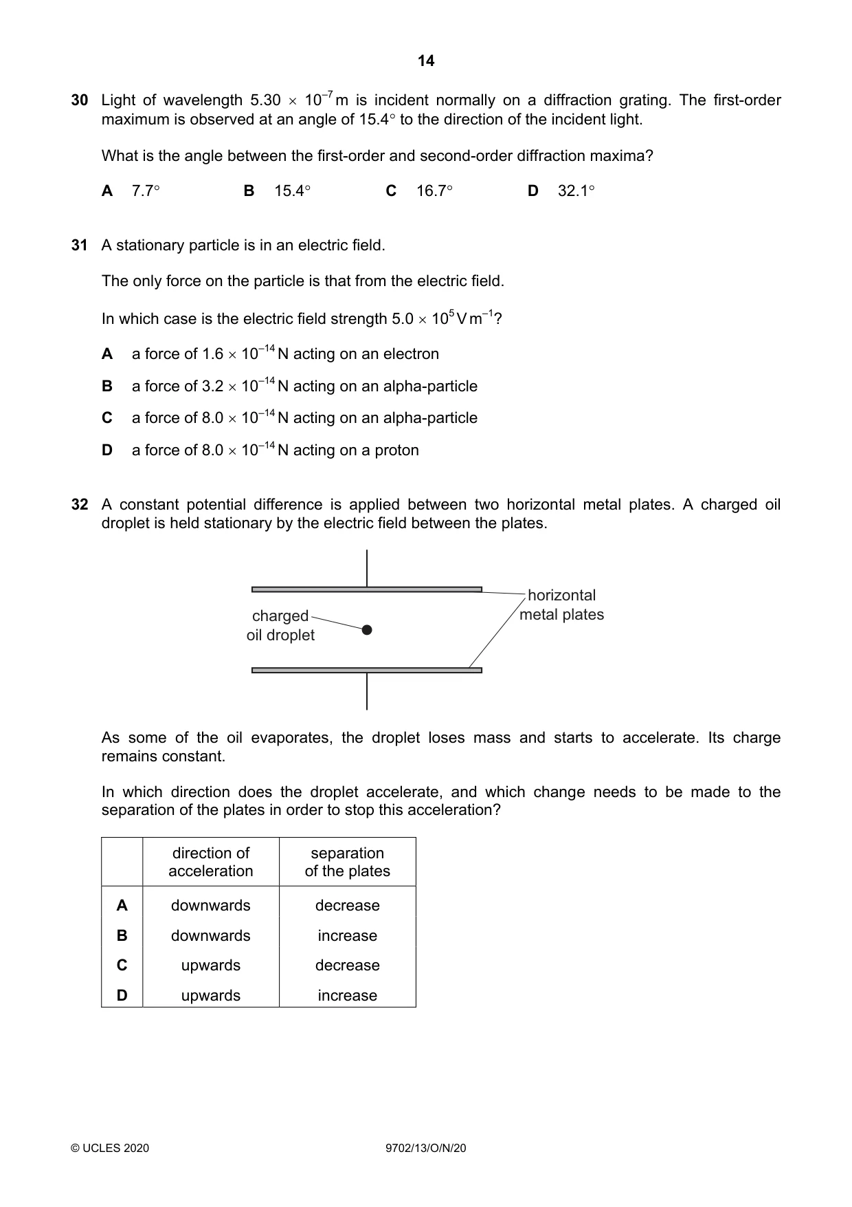 Cambridge A Level Physics 9702 2020 Oct/Nov Paper 1 · Variant 3 question paper, page 14 of 20