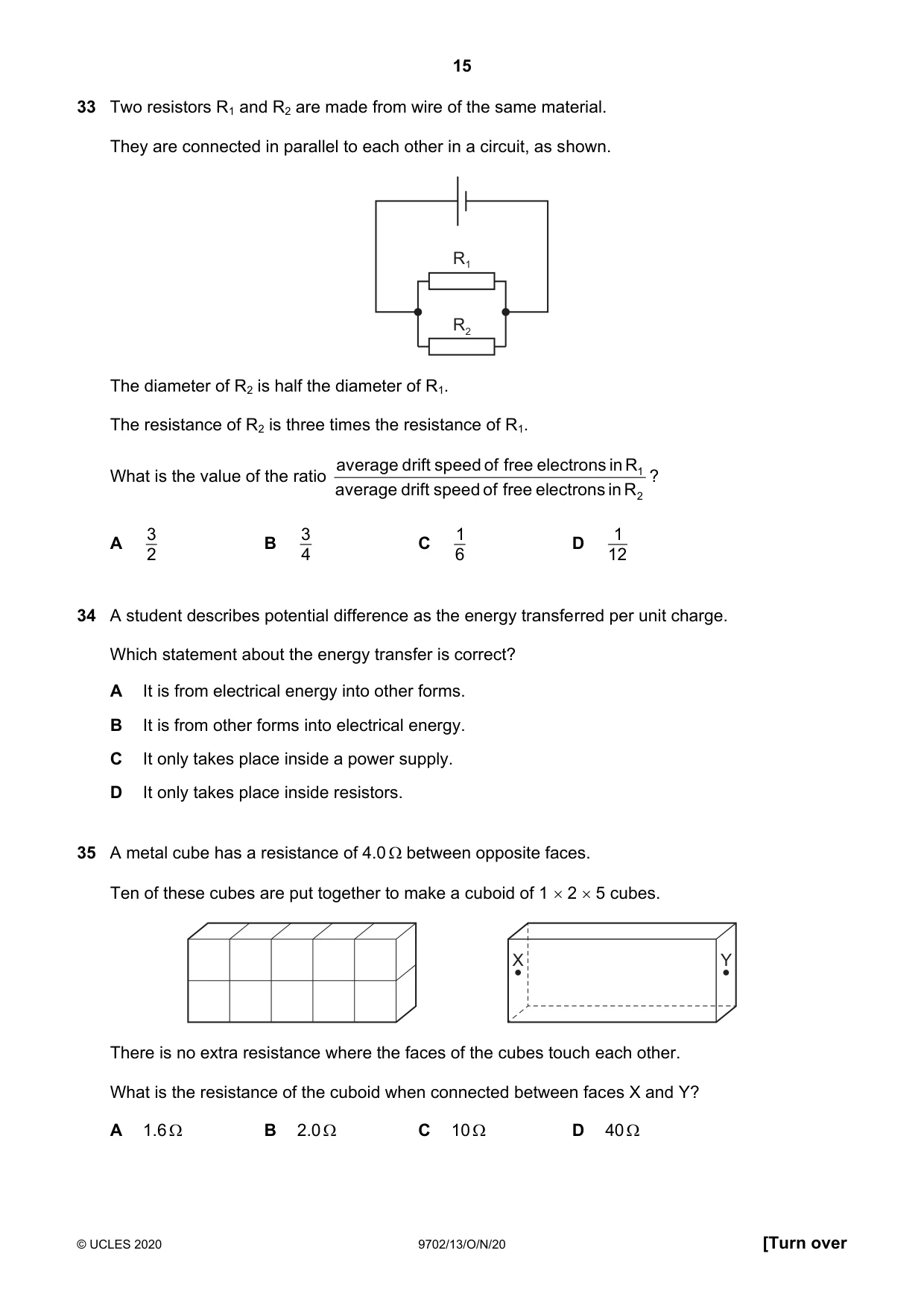 Cambridge A Level Physics 9702 2020 Oct/Nov Paper 1 · Variant 3 question paper, page 15 of 20
