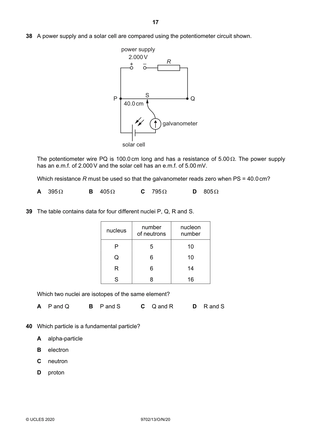 Cambridge A Level Physics 9702 2020 Oct/Nov Paper 1 · Variant 3 question paper, page 17 of 20
