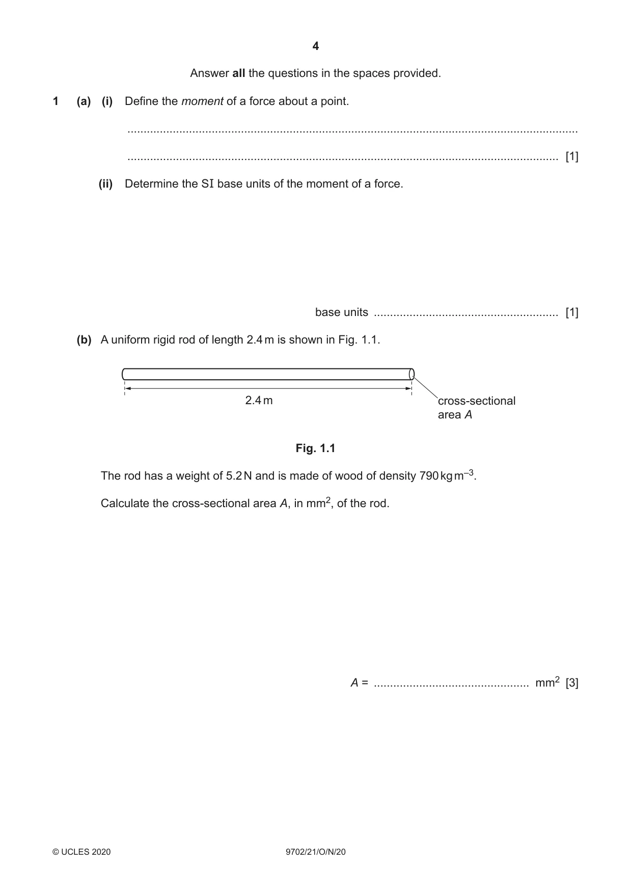 Cambridge A Level Physics 9702 2020 Oct/Nov Paper 2 · Variant 1 question paper, page 4 of 16