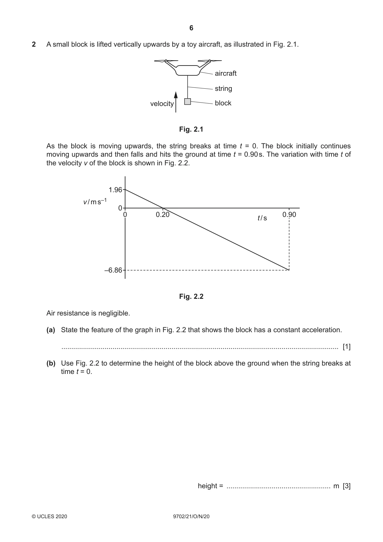Cambridge A Level Physics 9702 2020 Oct/Nov Paper 2 · Variant 1 question paper, page 6 of 16