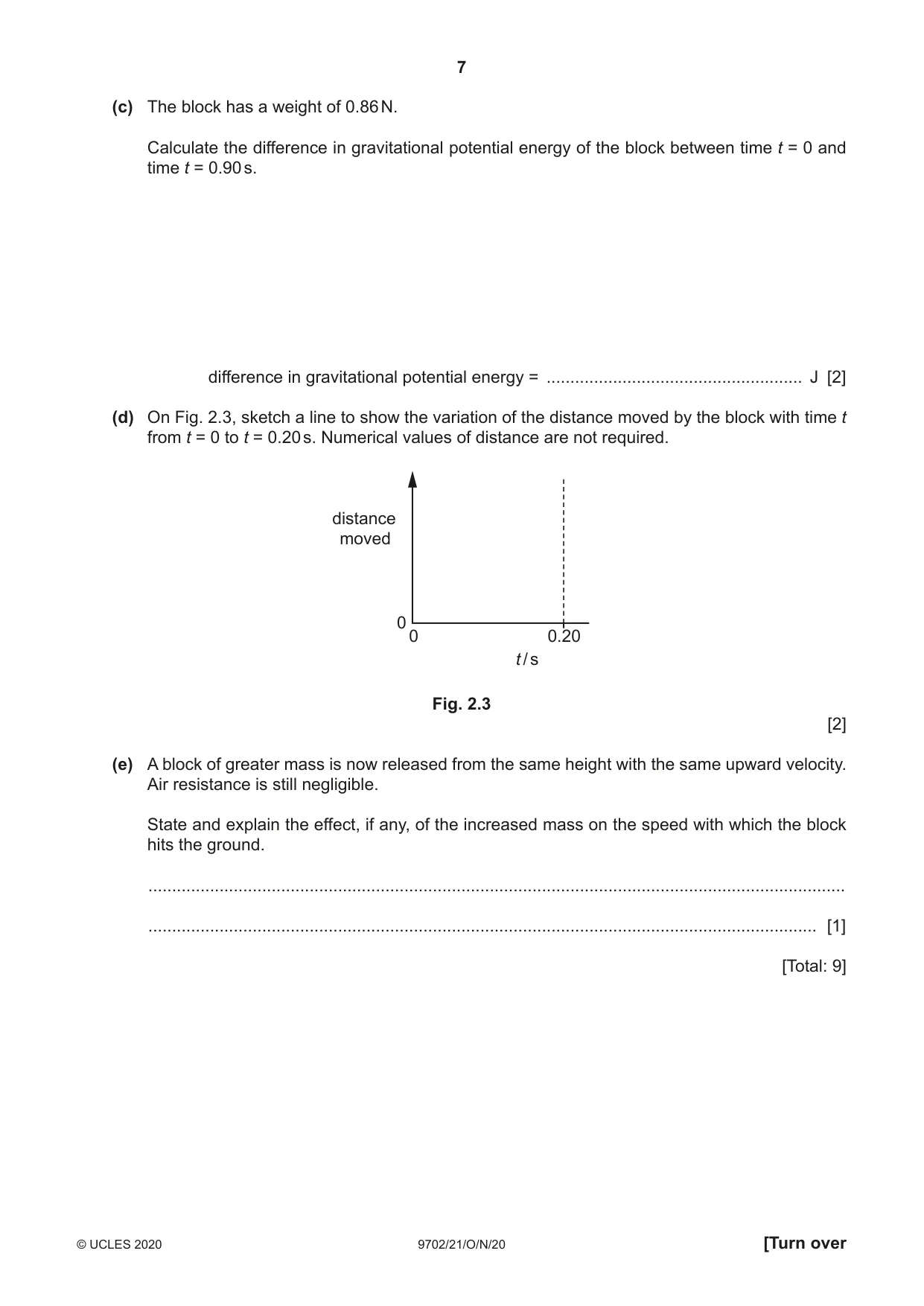 Cambridge A Level Physics 9702 2020 Oct/Nov Paper 2 · Variant 1 question paper, page 7 of 16