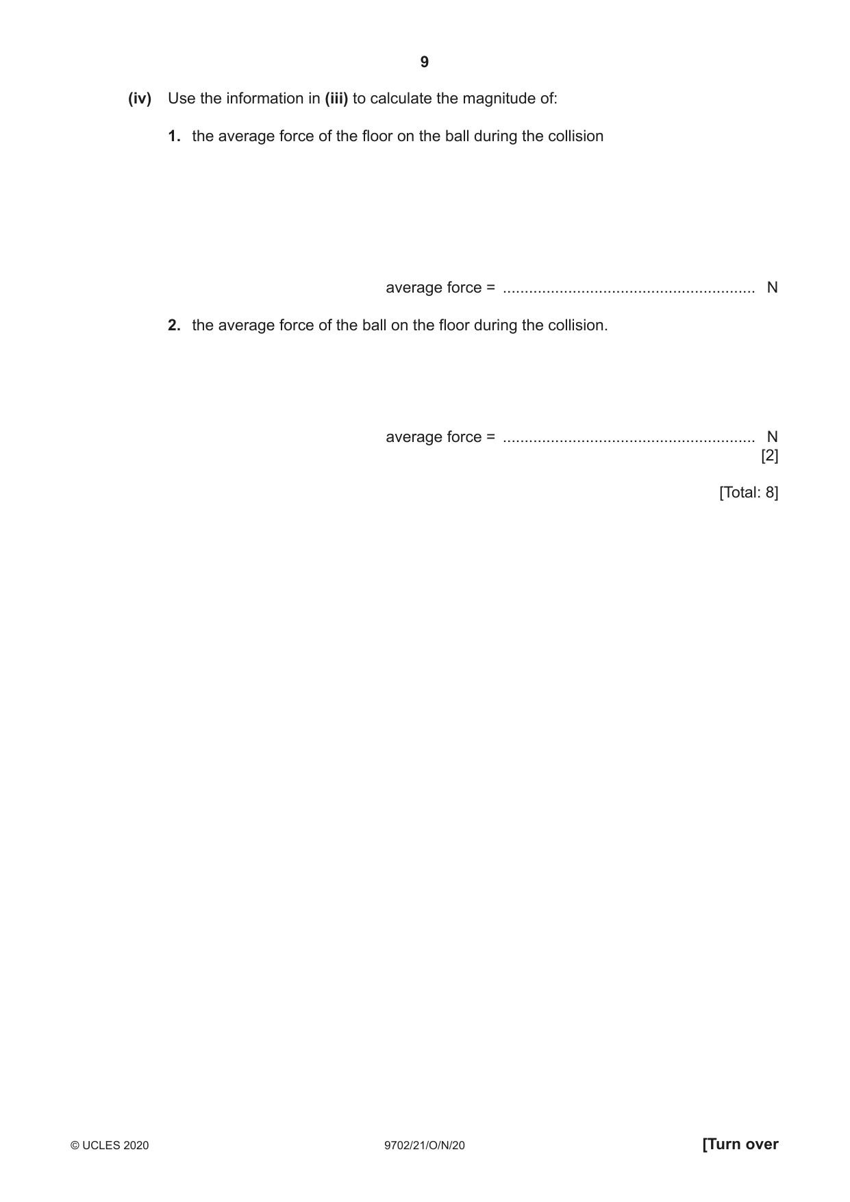 Cambridge A Level Physics 9702 2020 Oct/Nov Paper 2 · Variant 1 question paper, page 9 of 16
