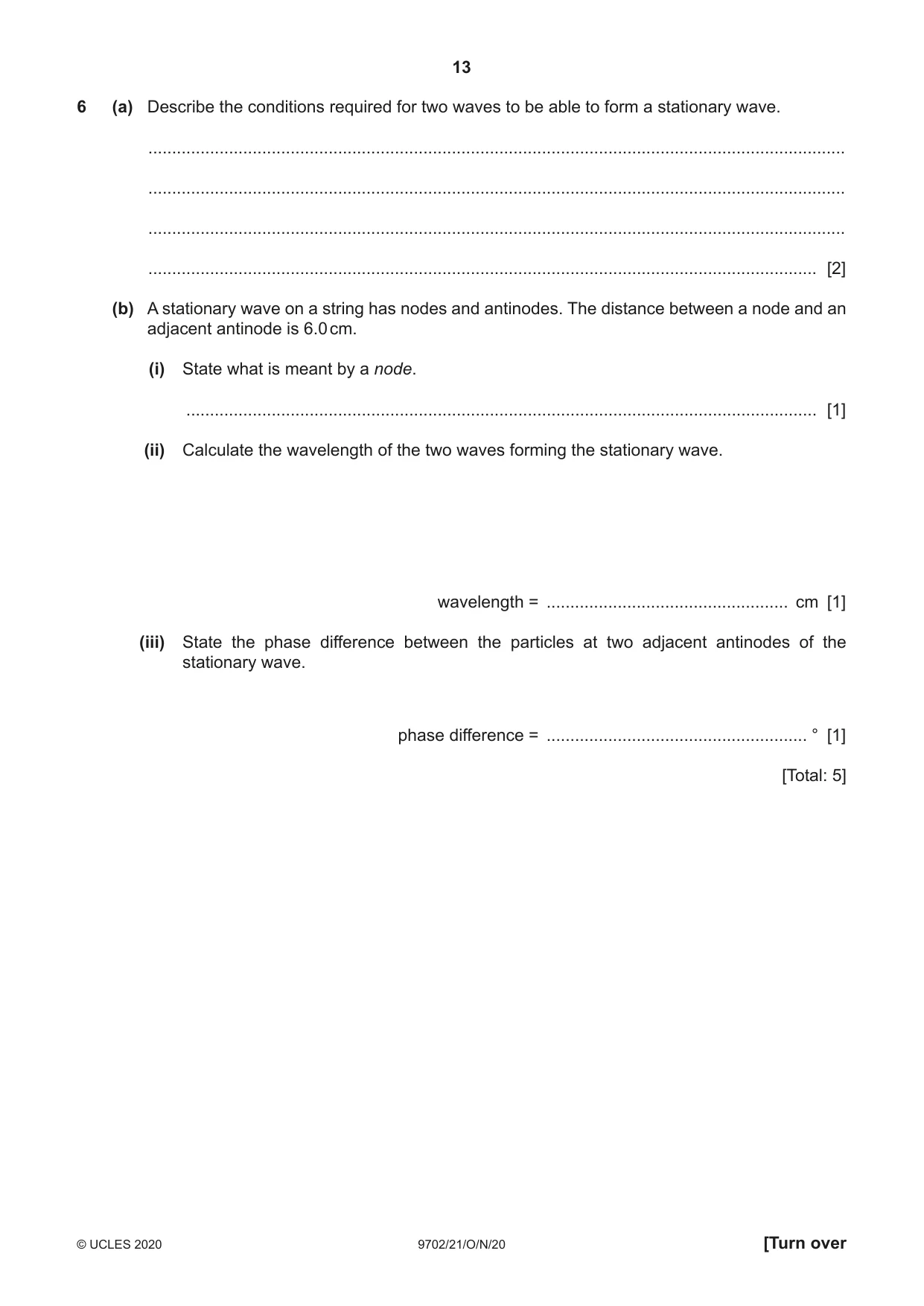 Cambridge A Level Physics 9702 2020 Oct/Nov Paper 2 · Variant 1 question paper, page 13 of 16