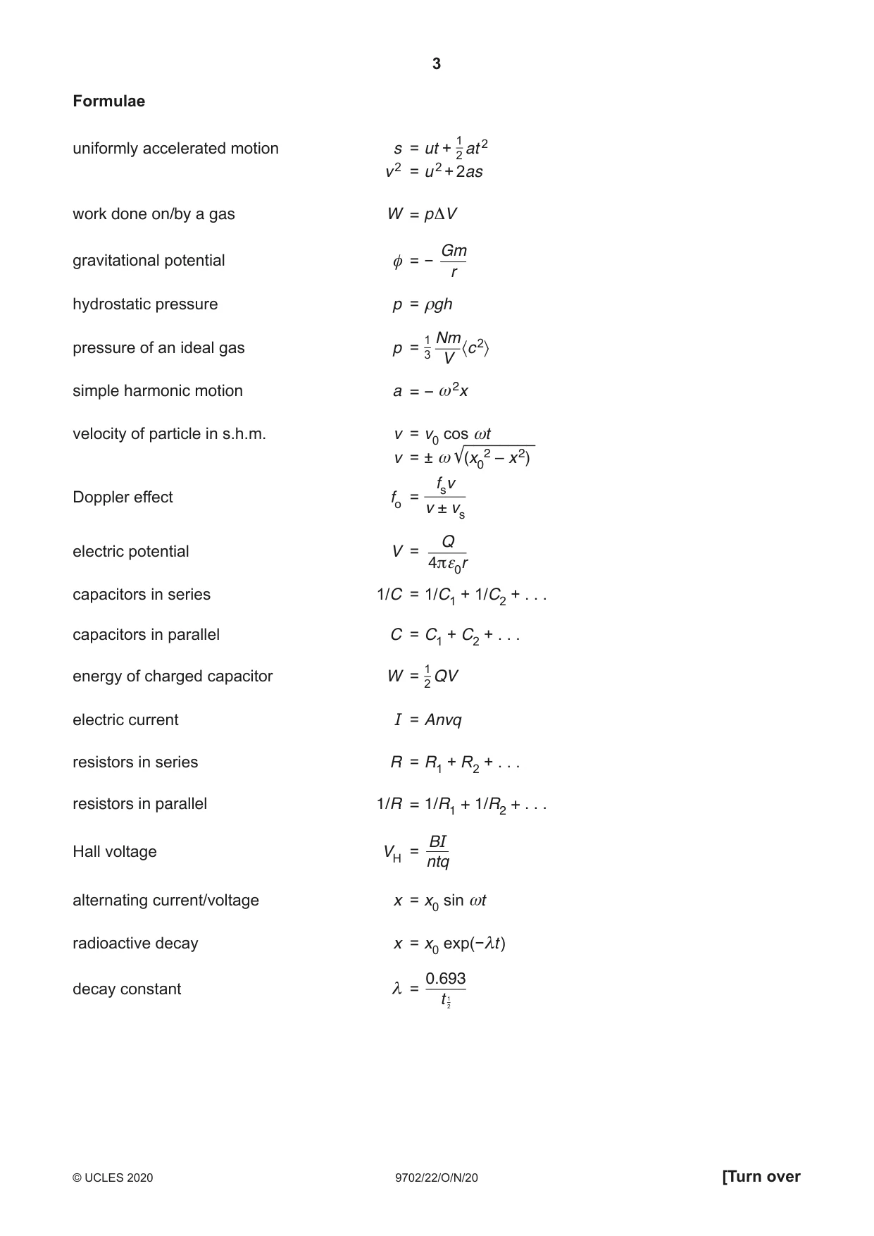 Cambridge A Level Physics 9702 2020 Oct/Nov Paper 2 · Variant 2 question paper, page 3 of 20
