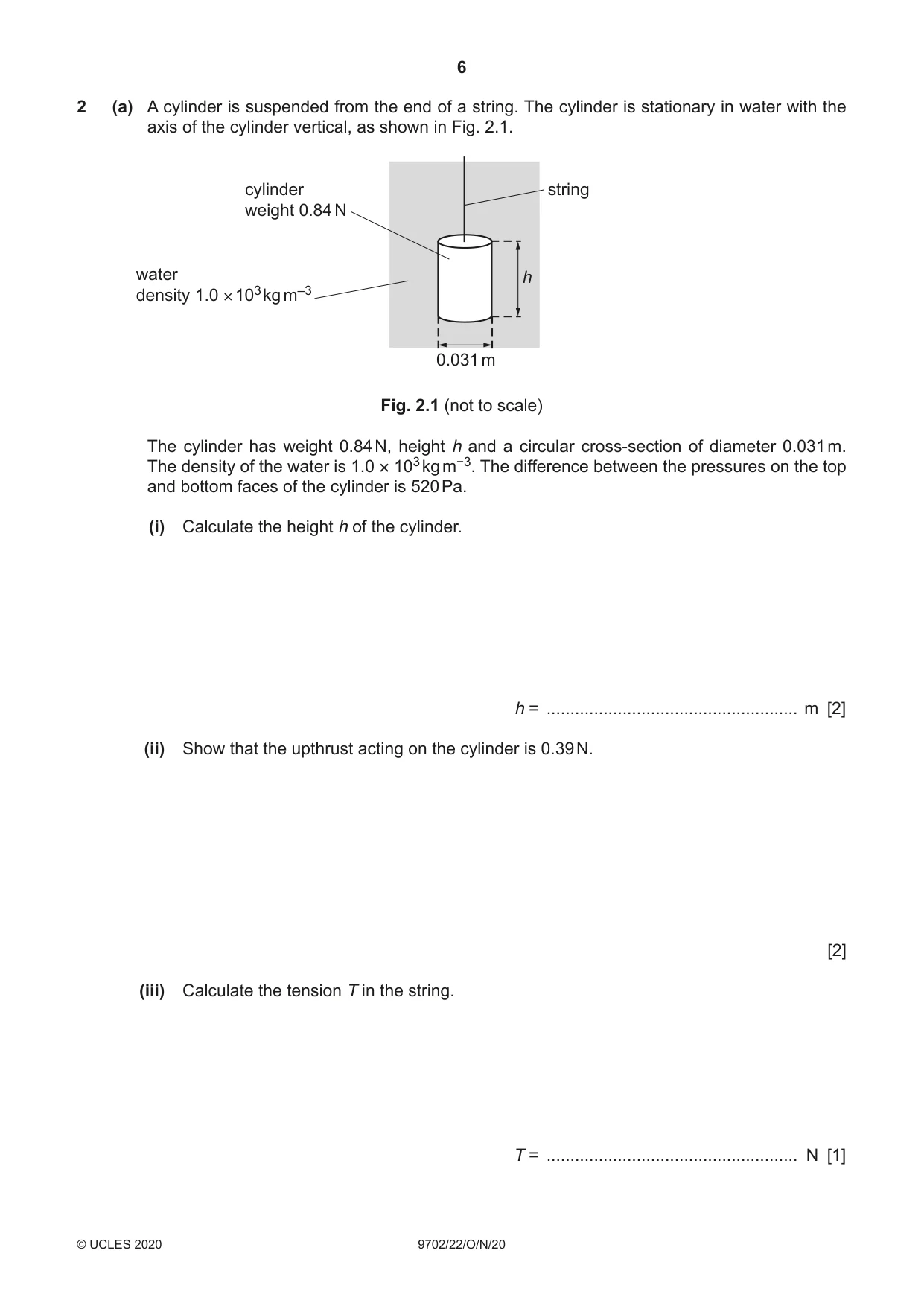 Cambridge A Level Physics 9702 2020 Oct/Nov Paper 2 · Variant 2 question paper, page 6 of 20