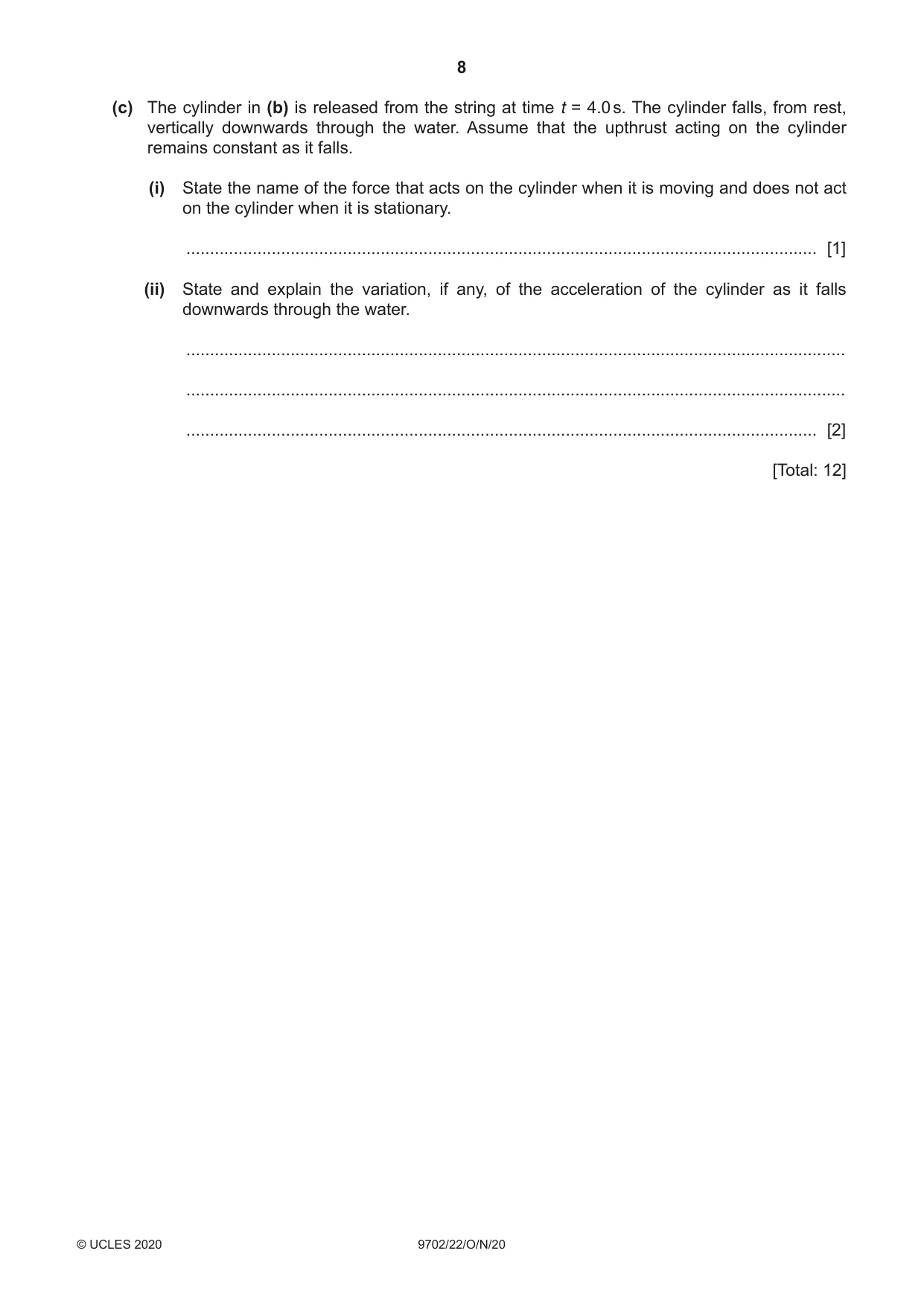 Cambridge A Level Physics 9702 2020 Oct/Nov Paper 2 · Variant 2 question paper, page 8 of 20