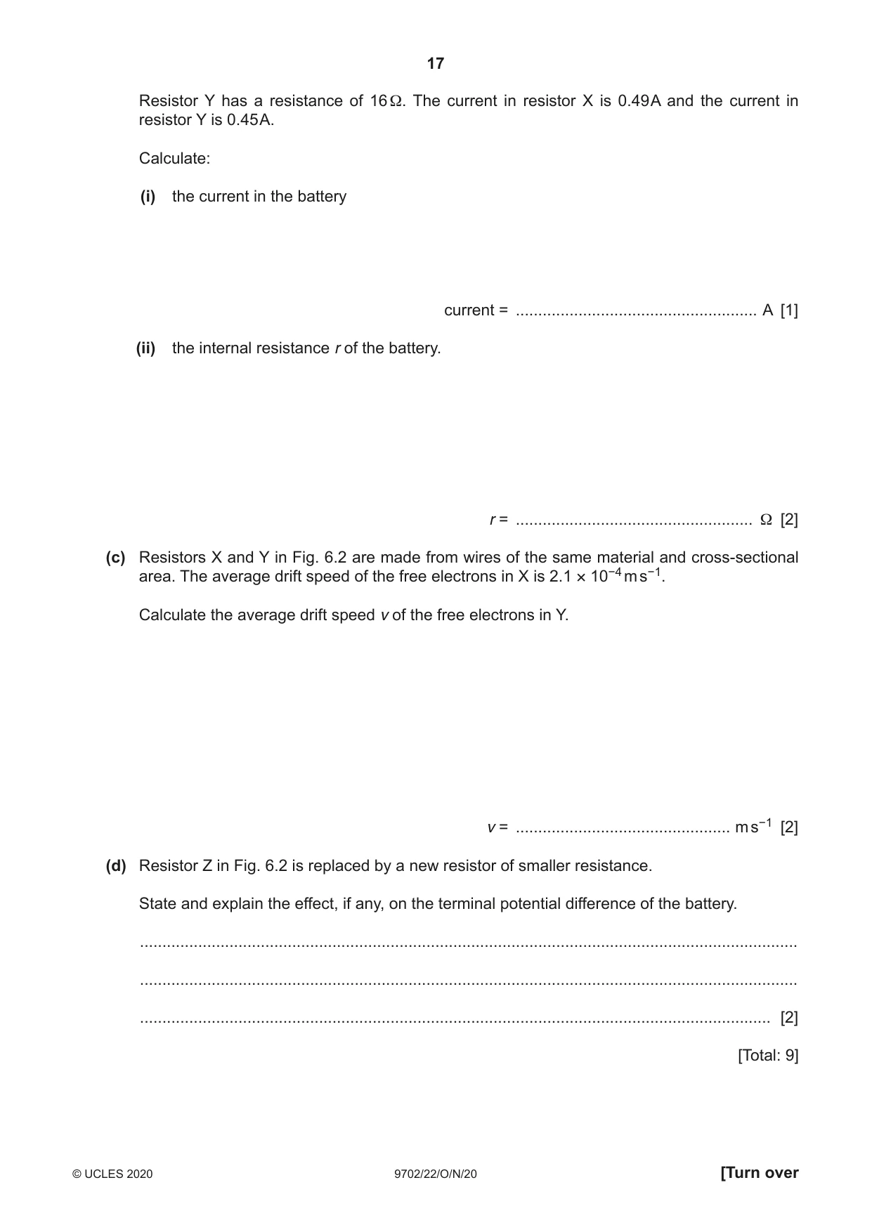 Cambridge A Level Physics 9702 2020 Oct/Nov Paper 2 · Variant 2 question paper, page 17 of 20