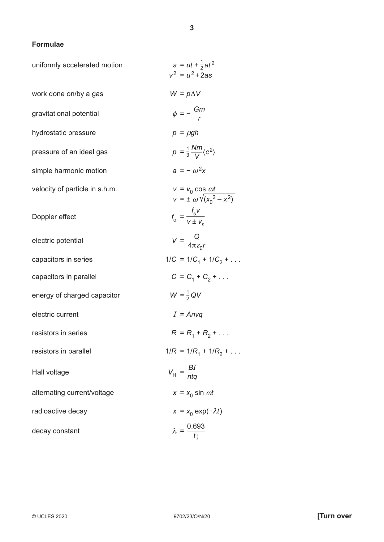 Cambridge A Level Physics 9702 2020 Oct/Nov Paper 2 · Variant 3 question paper, page 3 of 16