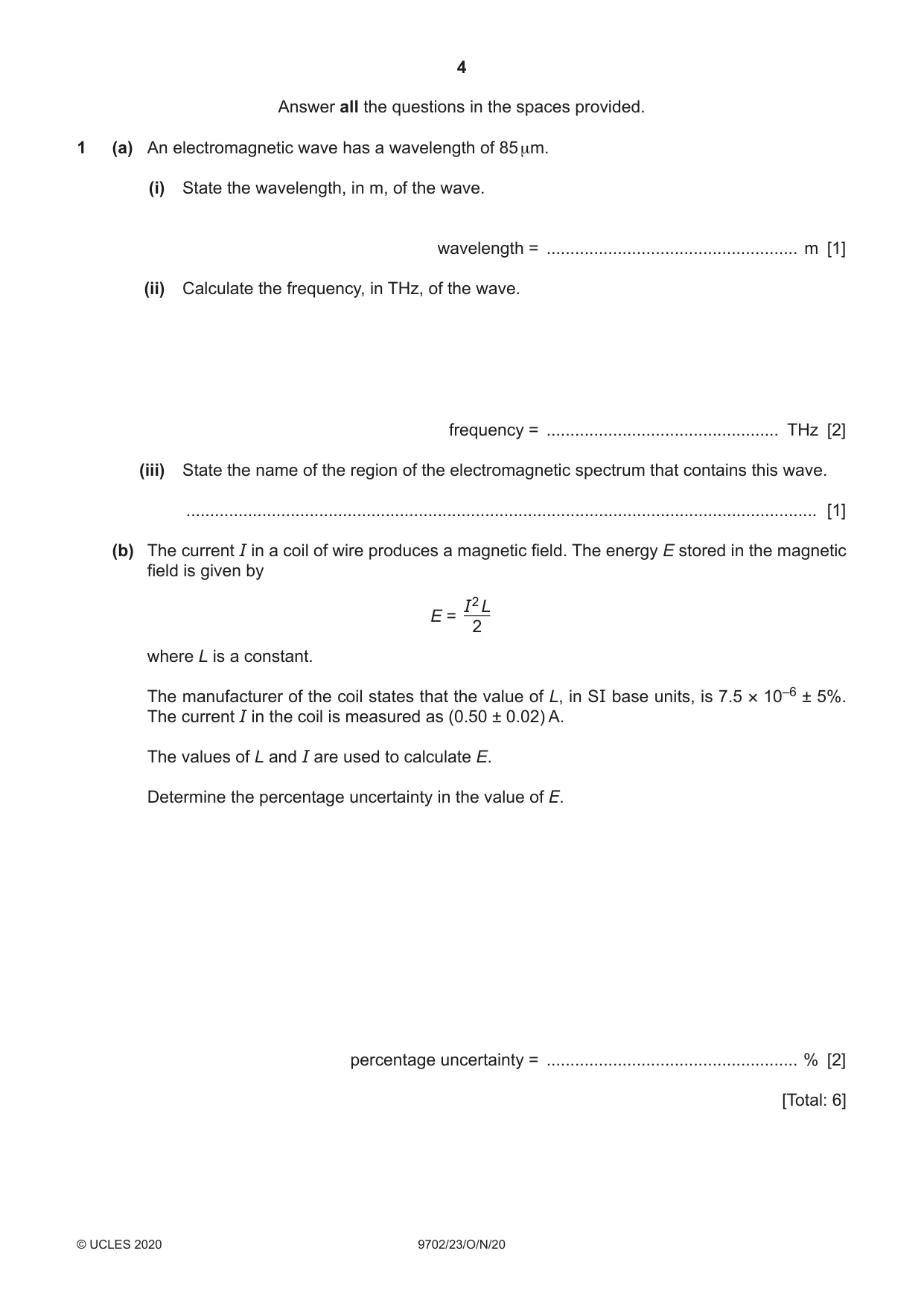 Cambridge A Level Physics 9702 2020 Oct/Nov Paper 2 · Variant 3 question paper, page 4 of 16