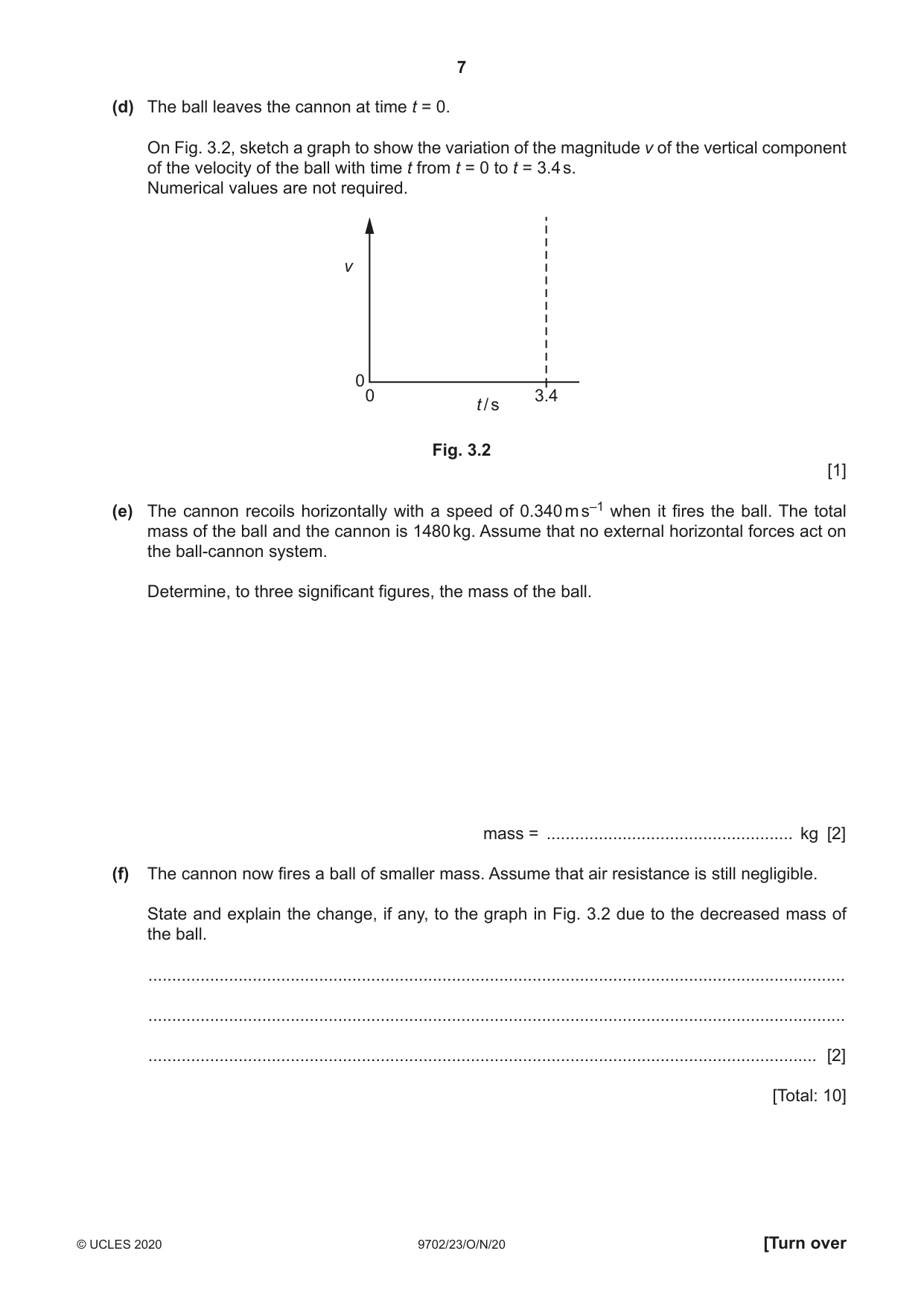Cambridge A Level Physics 9702 2020 Oct/Nov Paper 2 · Variant 3 question paper, page 7 of 16