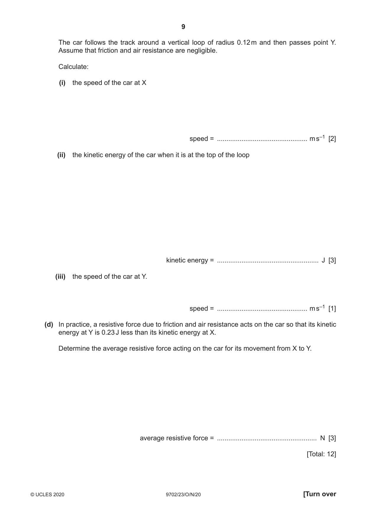 Cambridge A Level Physics 9702 2020 Oct/Nov Paper 2 · Variant 3 question paper, page 9 of 16