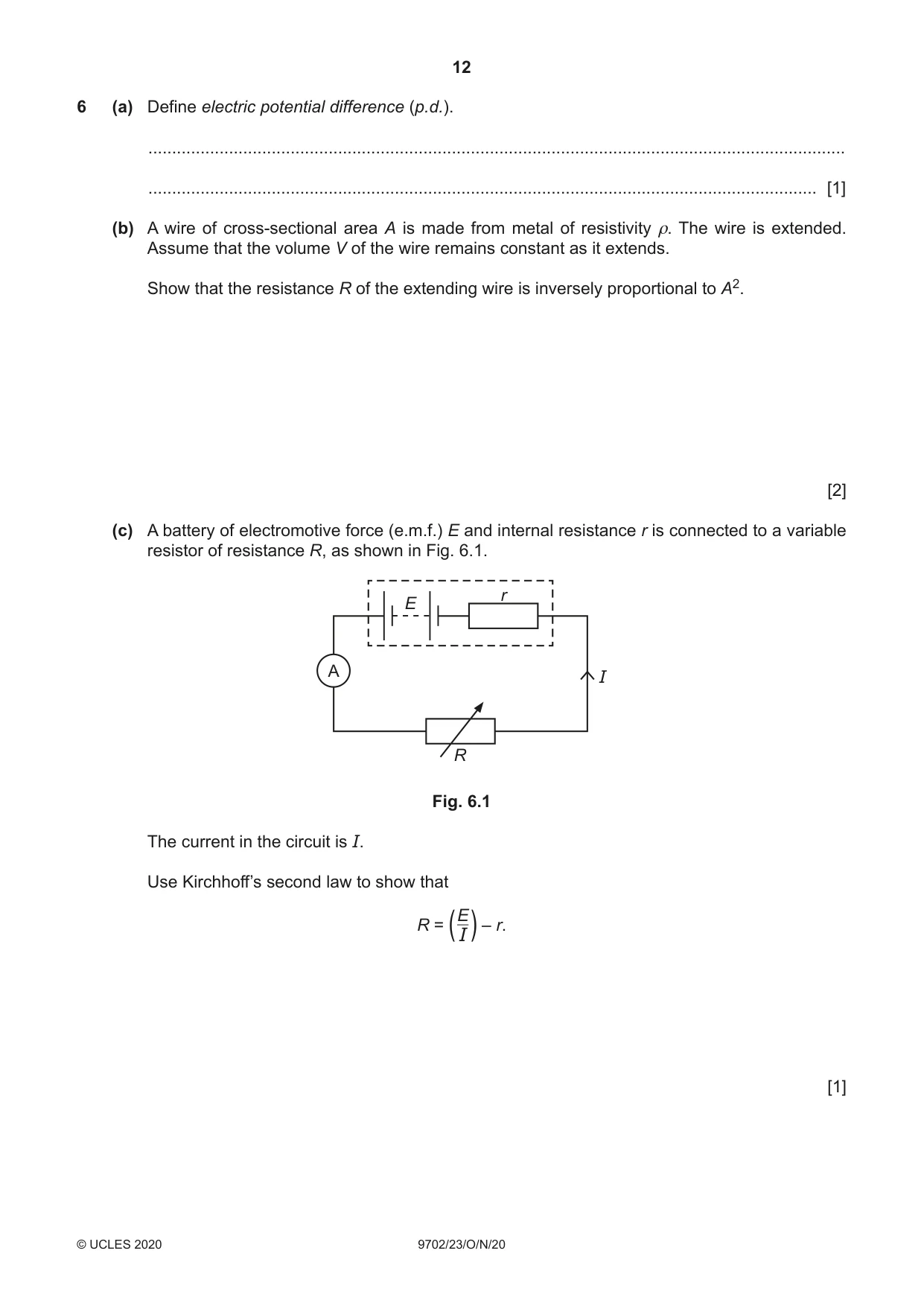 Cambridge A Level Physics 9702 2020 Oct/Nov Paper 2 · Variant 3 question paper, page 12 of 16