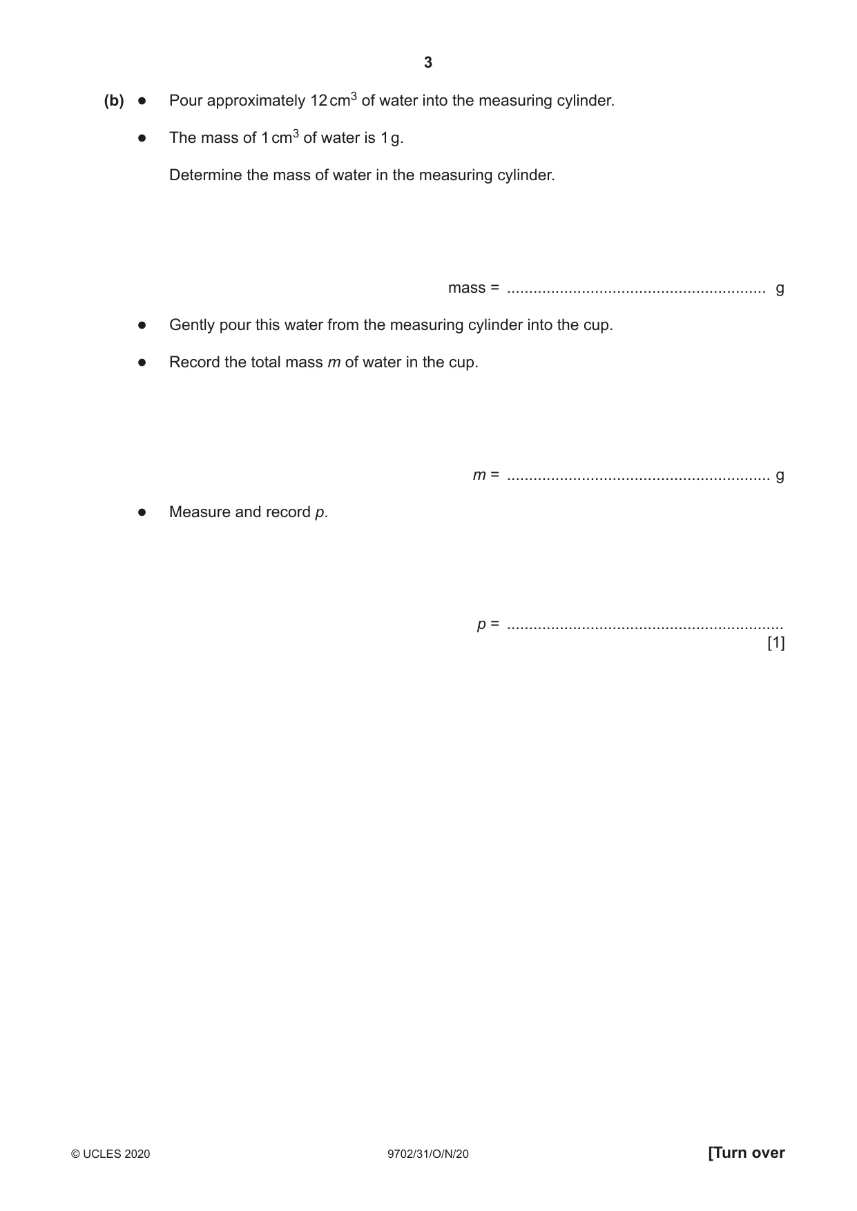 Cambridge A Level Physics 9702 2020 Oct/Nov Paper 3 · Variant 1 question paper, page 3 of 12