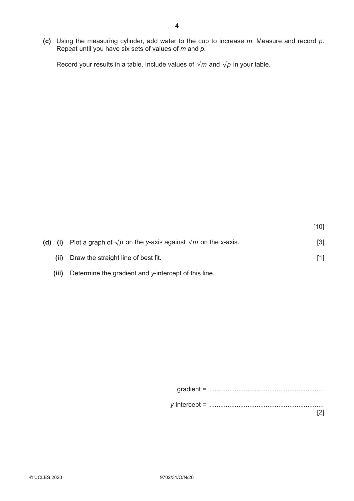 Cambridge A Level Physics 9702 2020 Oct/Nov Paper 3 · Variant 1 question paper, page 4 of 12