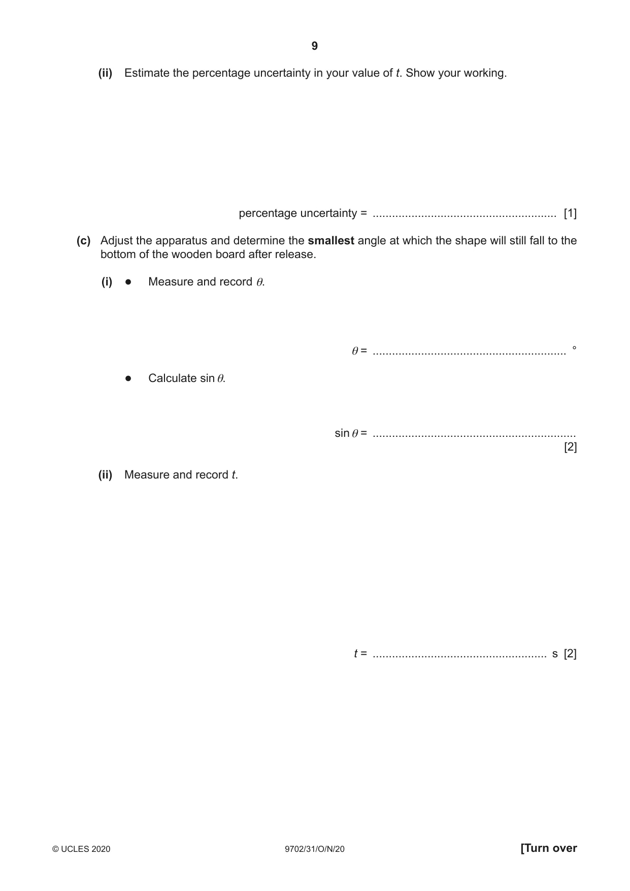 Cambridge A Level Physics 9702 2020 Oct/Nov Paper 3 · Variant 1 question paper, page 9 of 12