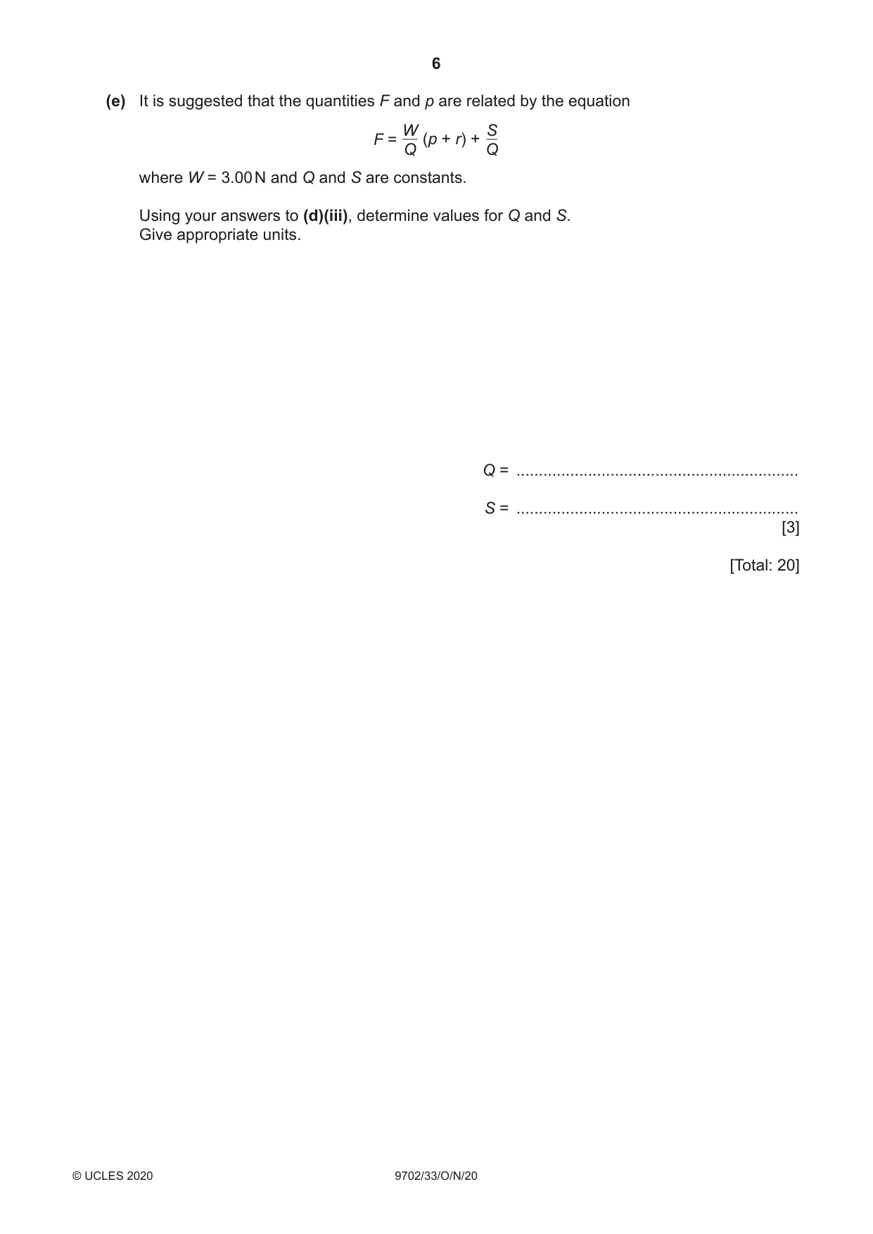 Cambridge A Level Physics 9702 2020 Oct/Nov Paper 3 · Variant 3 question paper, page 6 of 12